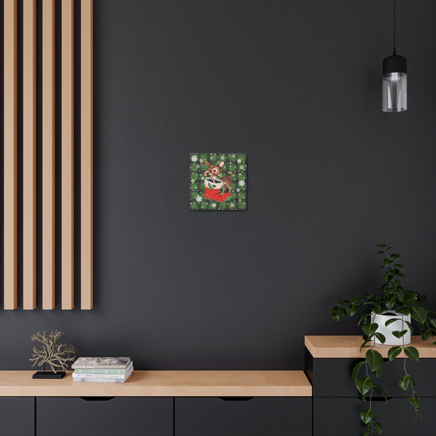 Retro 50s Christmas Vintage Reindeer MCM Green Canvas Gallery Wrap