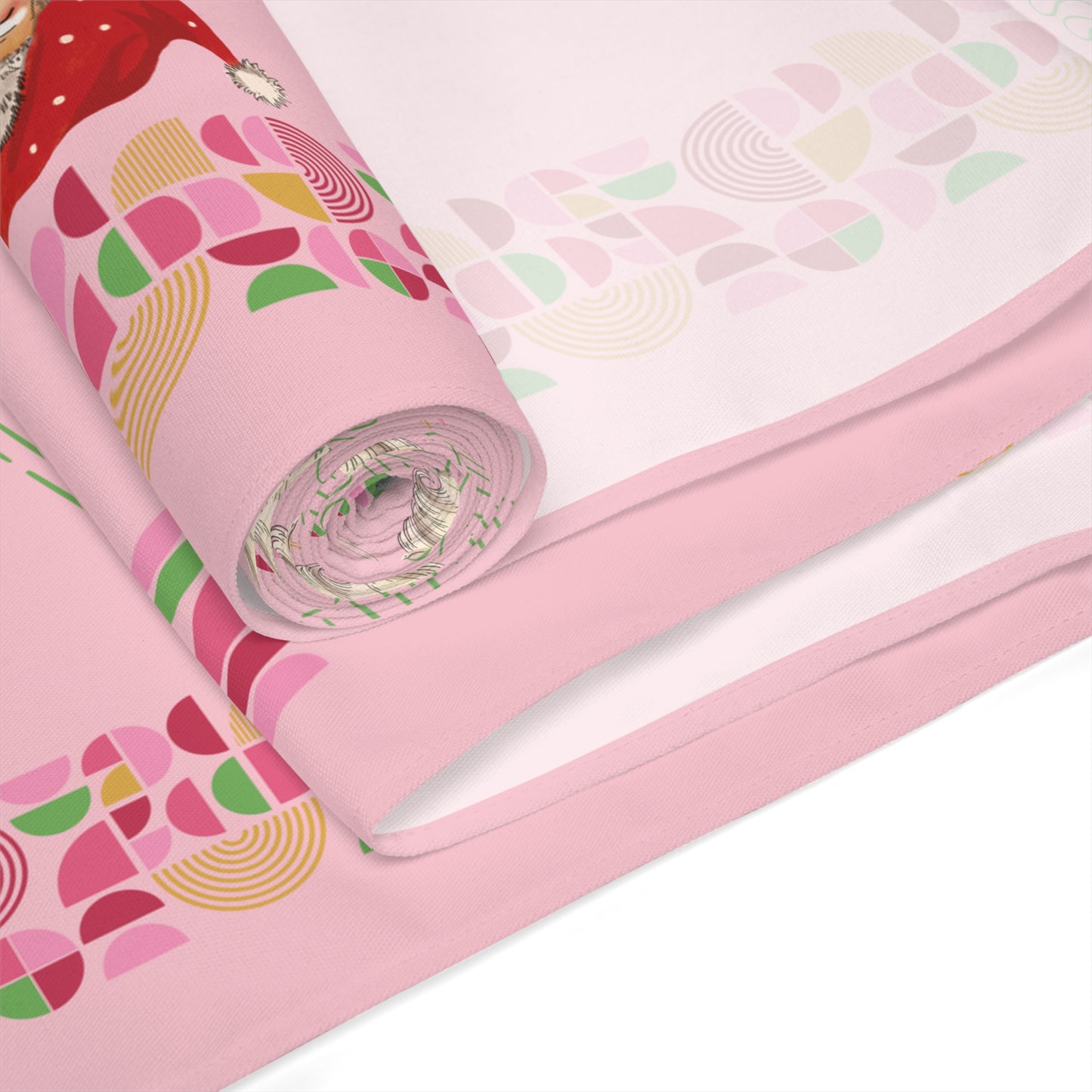 Vintage Santa Retro MCM Pink Christmas Table Runner