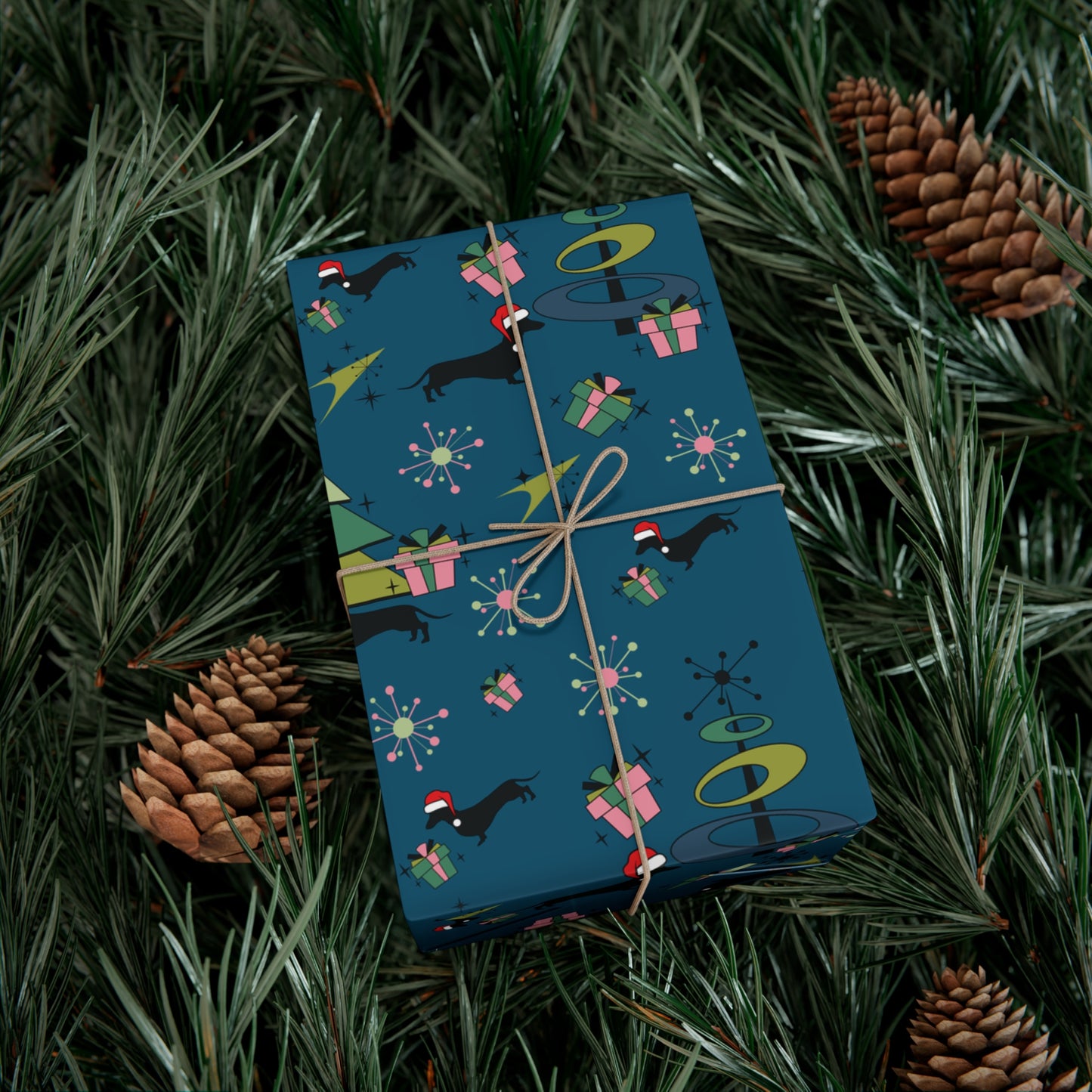 Retro 50s Atomic Dachshund Wiener Dog MCM Blue Eco-Friendly Wrapping Paper