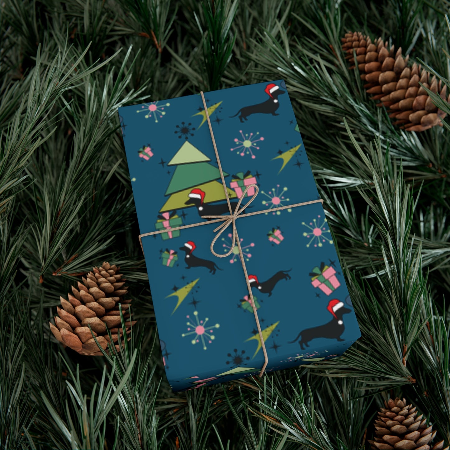 Retro 50s Atomic Dachshund Wiener Dog MCM Blue Eco-Friendly Wrapping Paper