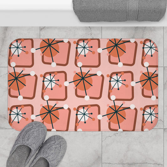 Retro 50's Atomic Burst Mid Century Pink Bath Mat