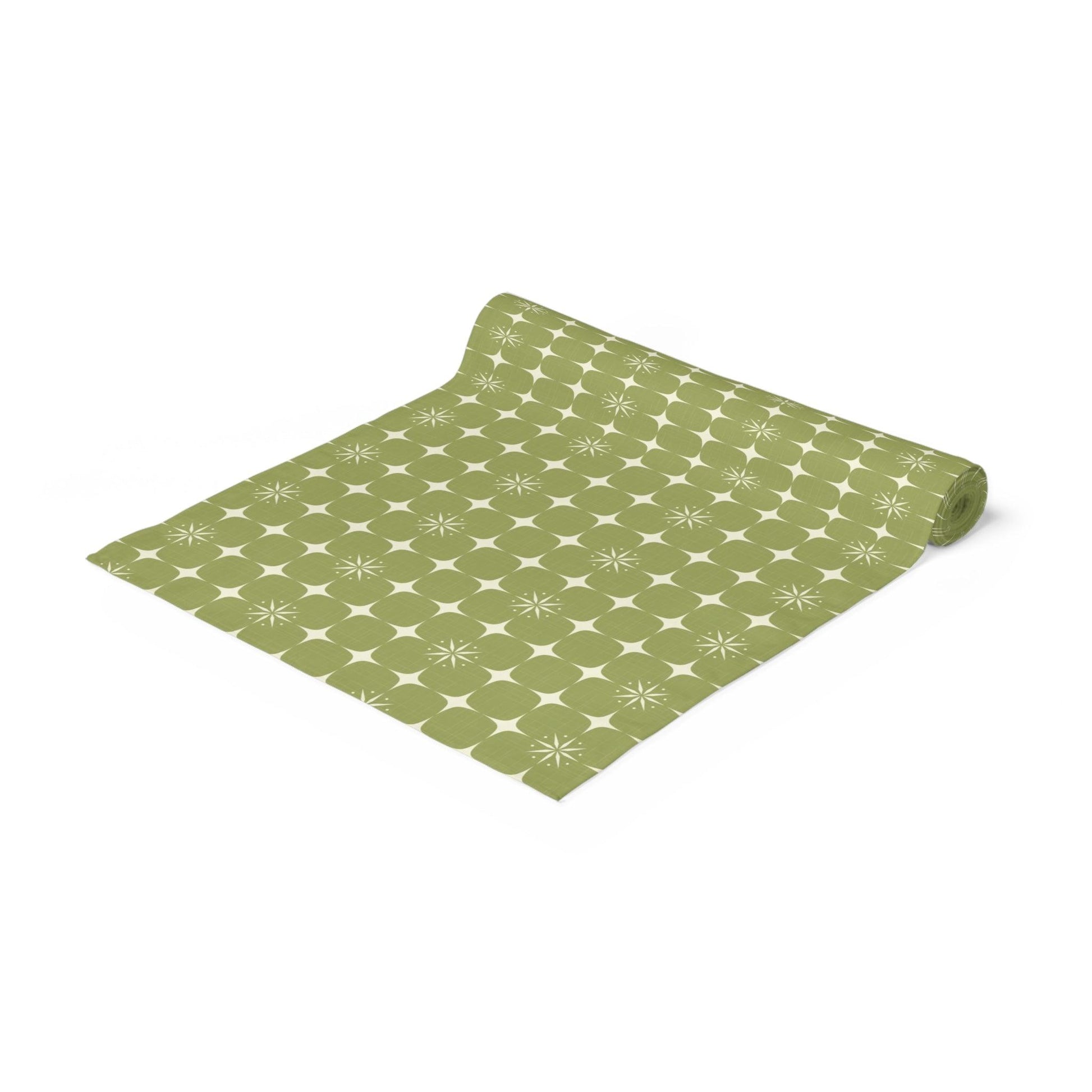 Retro 50s Atomic Burst Mid Century Mod Green Table Runner | lovevisionkarma.com