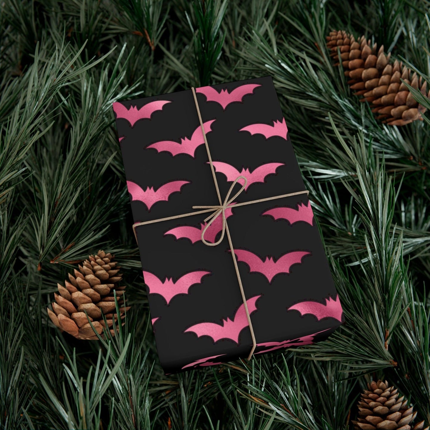 Pink Bats Halloween, Goth Christmas & Creepmas Glam Goth Black Eco-Friendly Gift Wrap Paper | lovevisionkarma.com