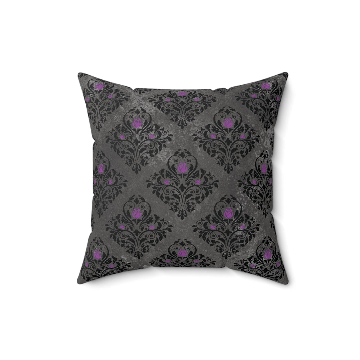 Dark Academia, Victorian Goth Damask Distressed Gray & Black Accent Pillow | lovevisionkarma.com