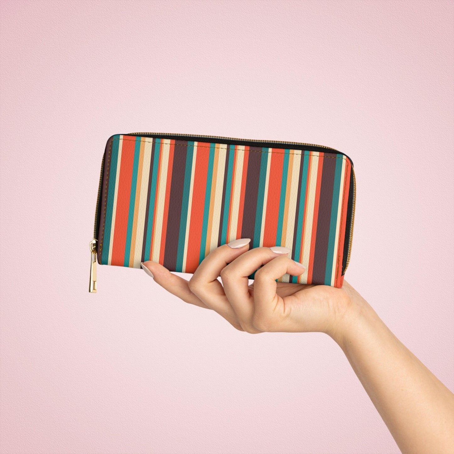 Retro 60s 70s Stripes Orange, Brown and Teal Mid Century Zipper Wallet | lovevisionkarma.com