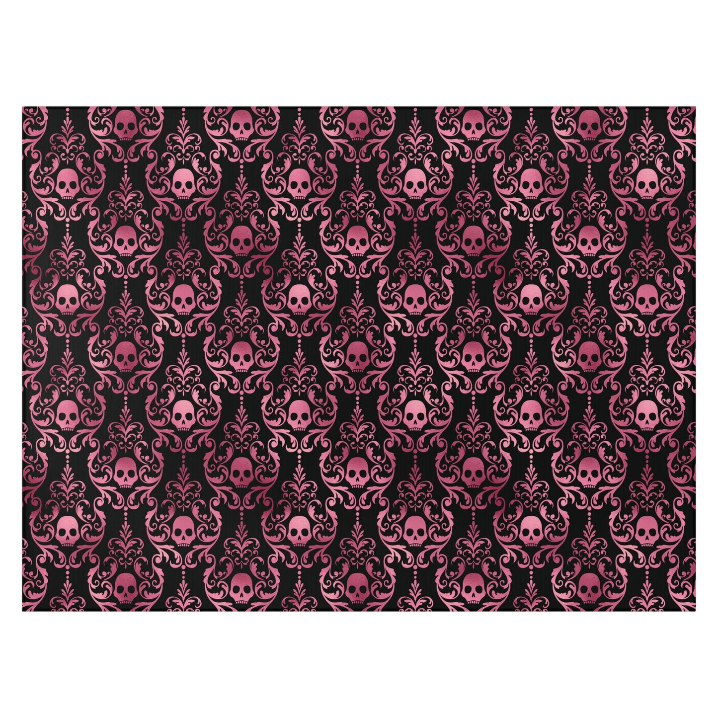 Victorian Goth Inspired Skull Damask Dark Academia Glam Goth Pink & Black Accent Rug