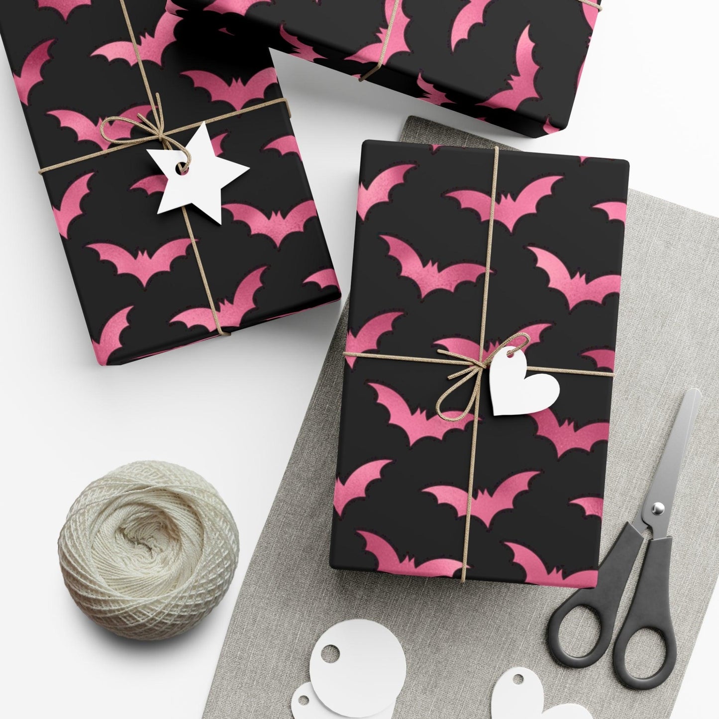 Pink Bats Halloween, Goth Christmas & Creepmas Glam Goth Black Eco-Friendly Gift Wrap Paper | lovevisionkarma.com