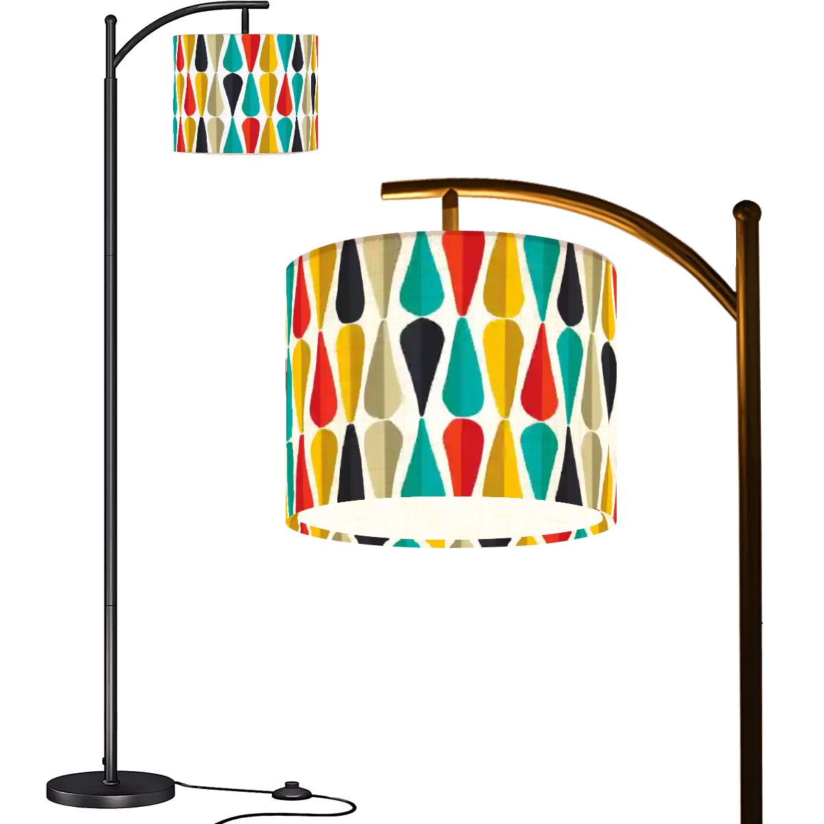Retro 50s Mid Century Mod Bold Geometric Multicolor Arc Floor Lamp