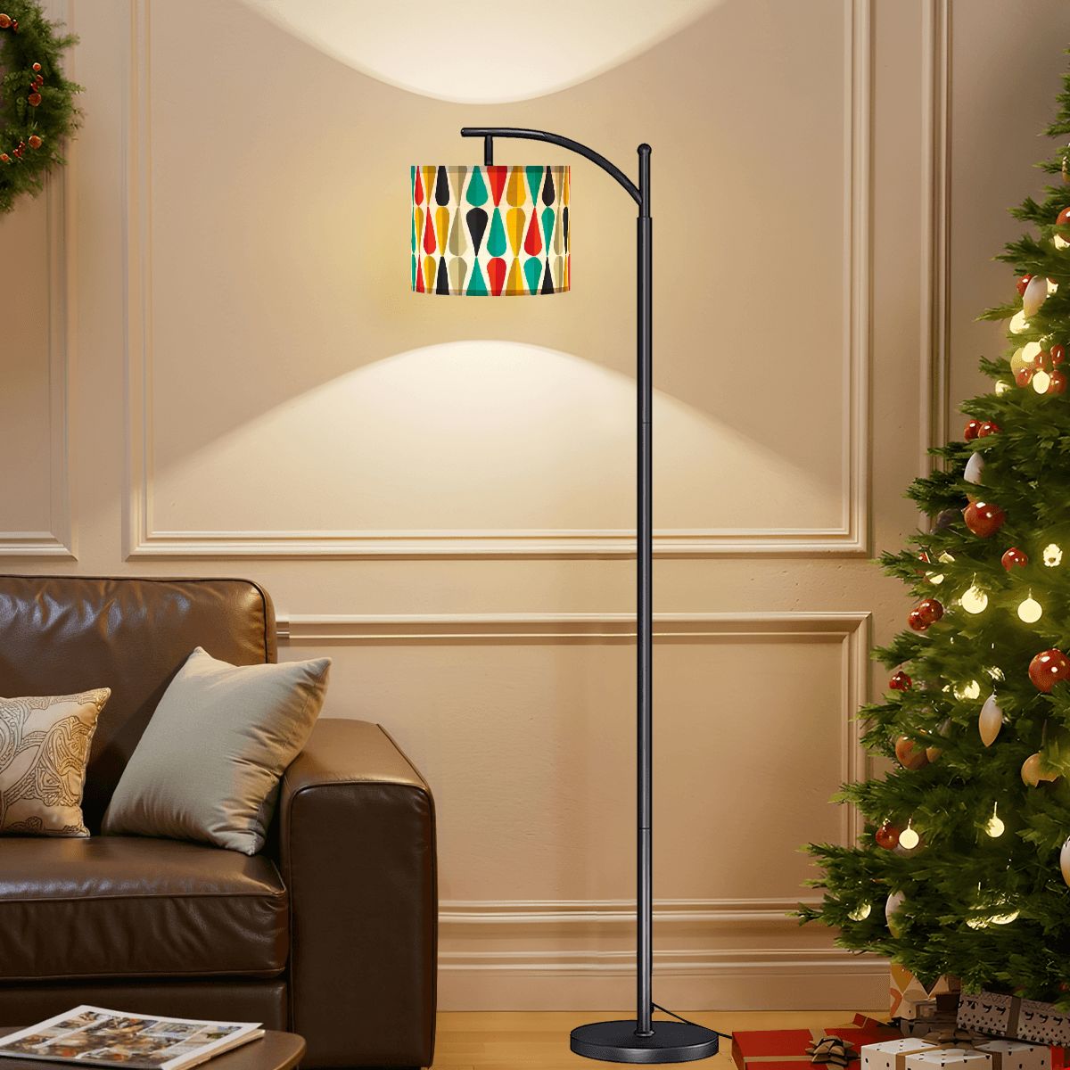 Retro 50s Mid Century Mod Bold Geometric Multicolor Arc Floor Lamp