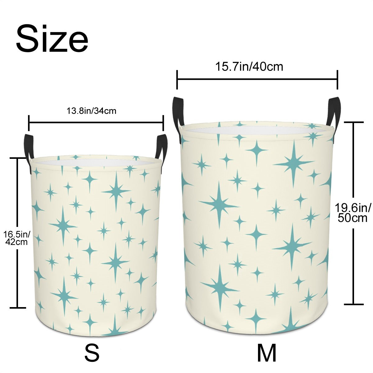Retro 50s Atomic Starburst Mid Century Modern Blue and Off-White Round Laundry Hamper