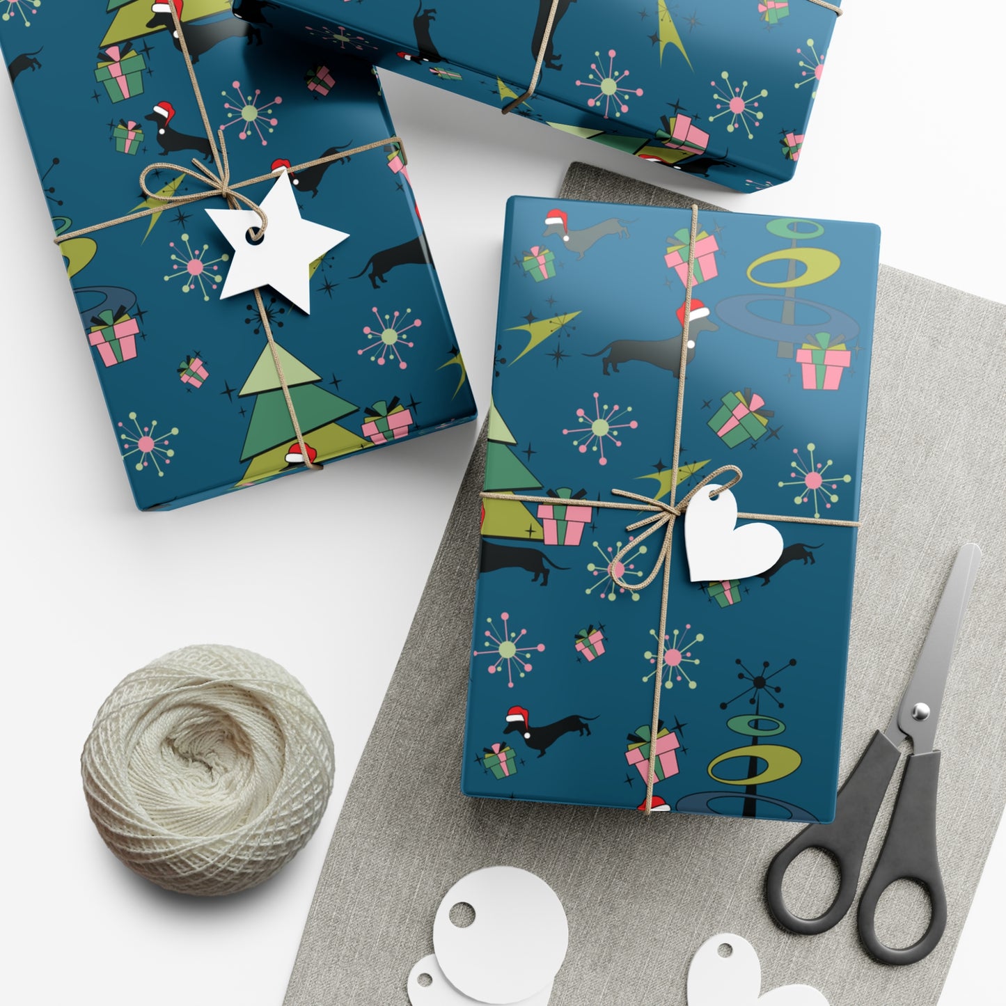 Retro 50s Atomic Dachshund Wiener Dog MCM Blue Eco-Friendly Wrapping Paper