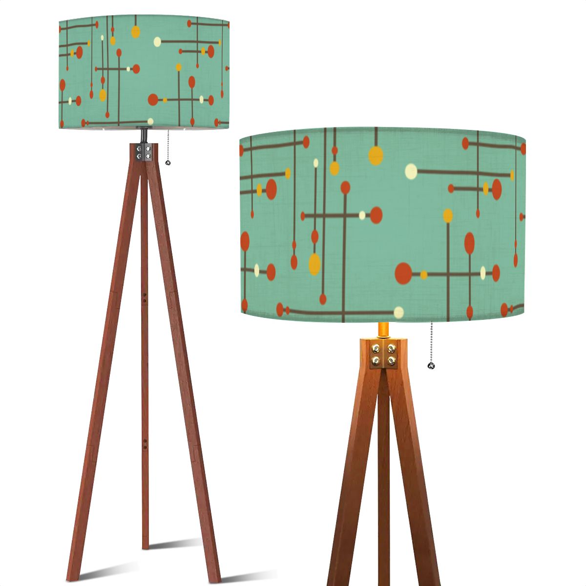 Retro 50's Eames Inspired Mid Century Mod Lines Teal Blue Tripod Floor Lamp