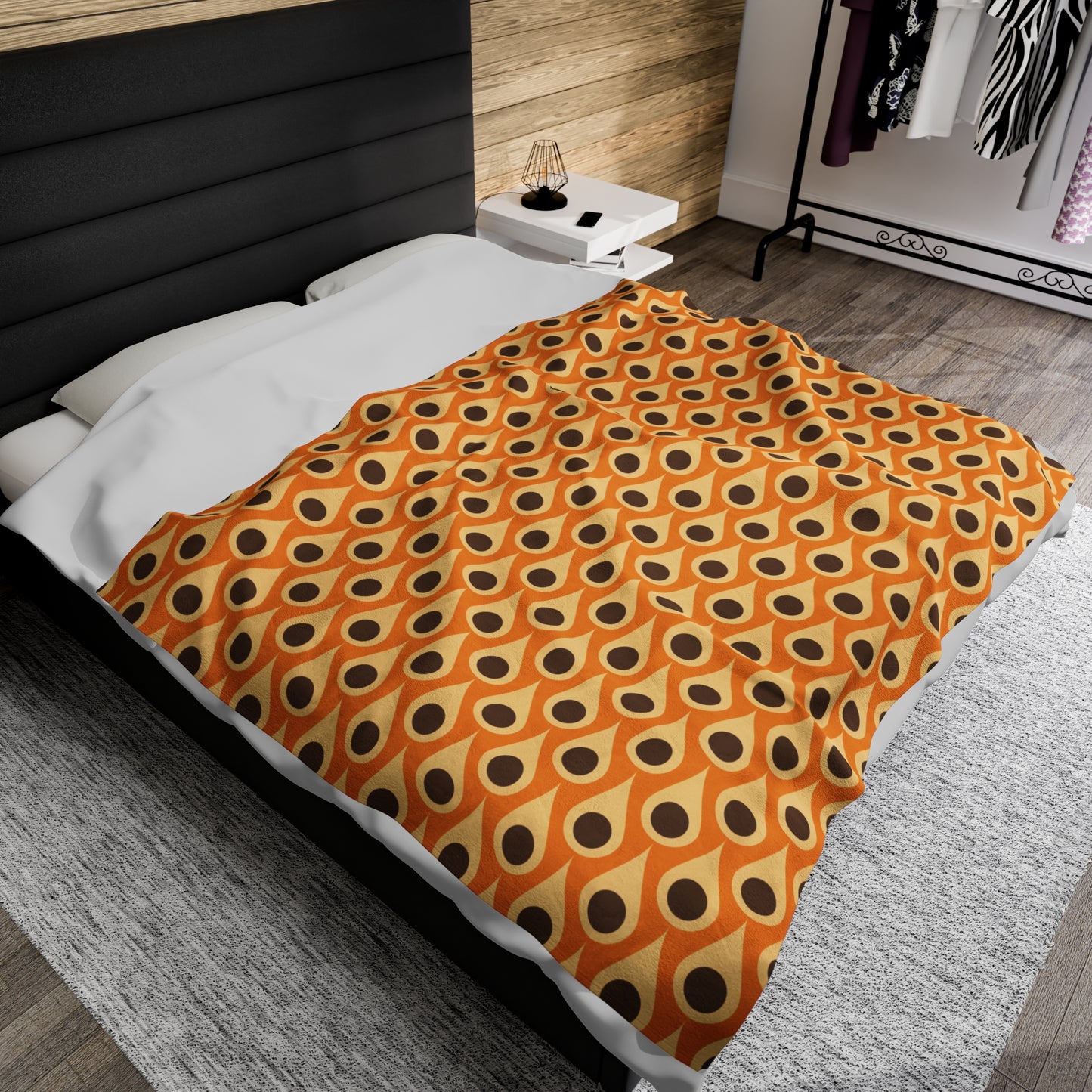 Retro 60s 70s Mid Century Mod Funky Mustard, Orange & Brown Lightweight Velveteen Blanket
