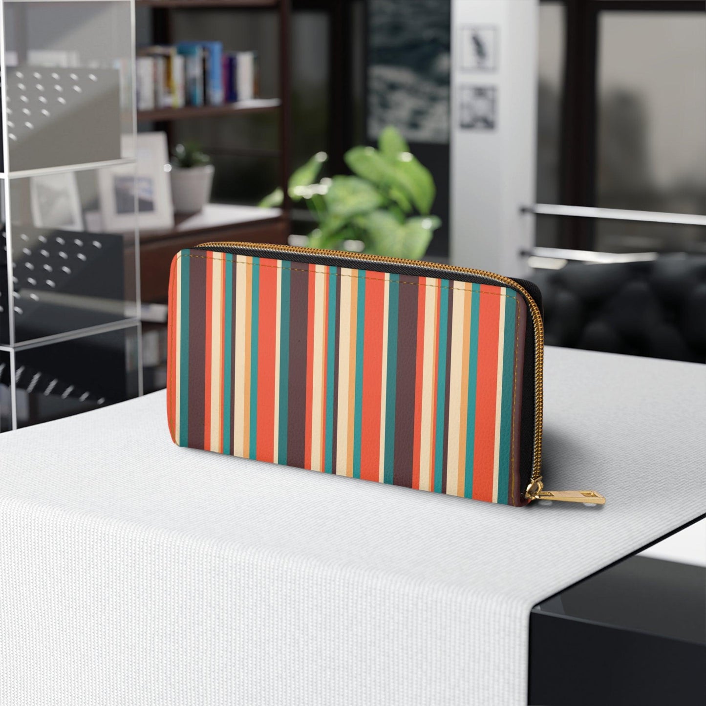 Retro 60s 70s Stripes Orange, Brown and Teal Mid Century Zipper Wallet | lovevisionkarma.com
