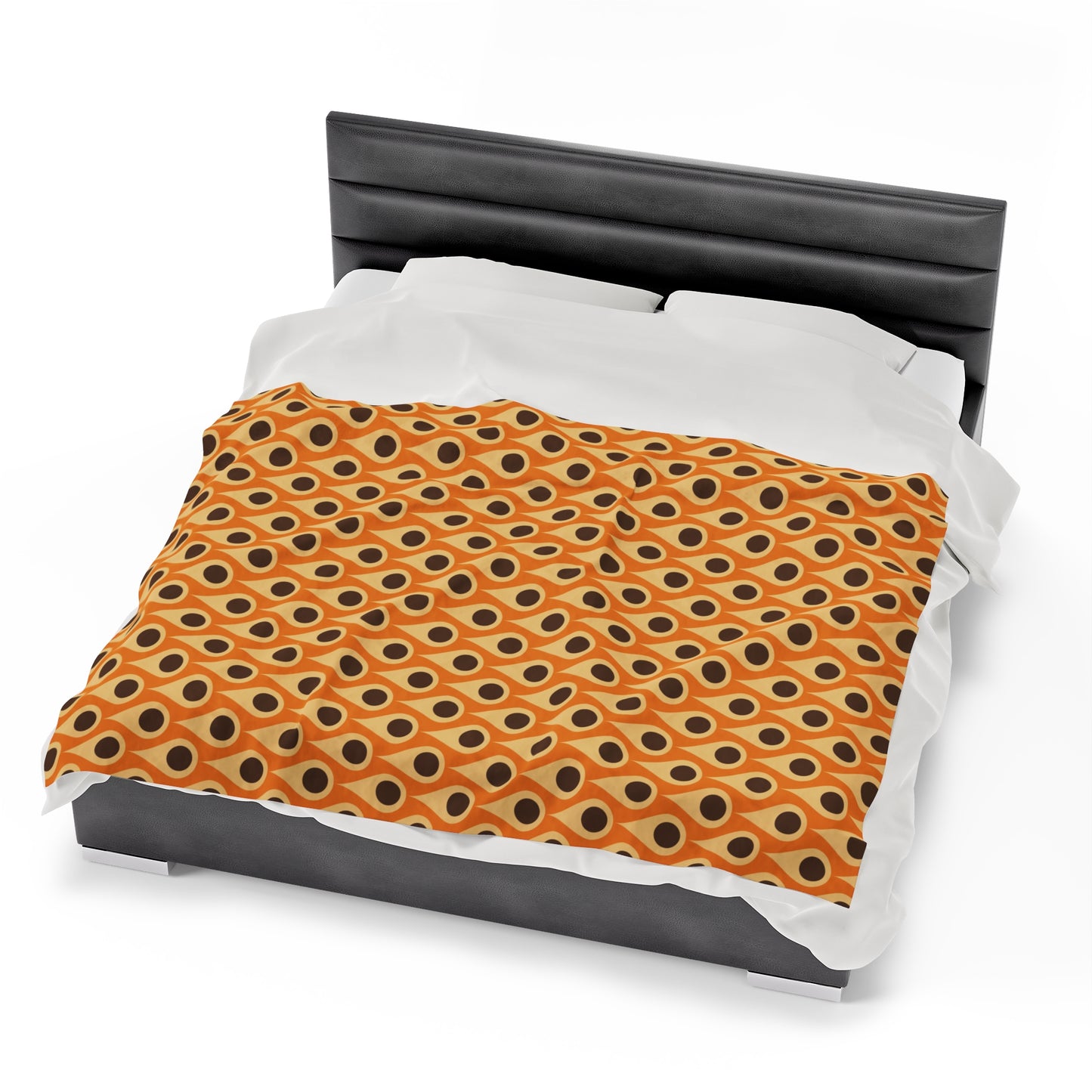Retro 60s 70s Mid Century Mod Funky Mustard, Orange & Brown Lightweight Velveteen Blanket