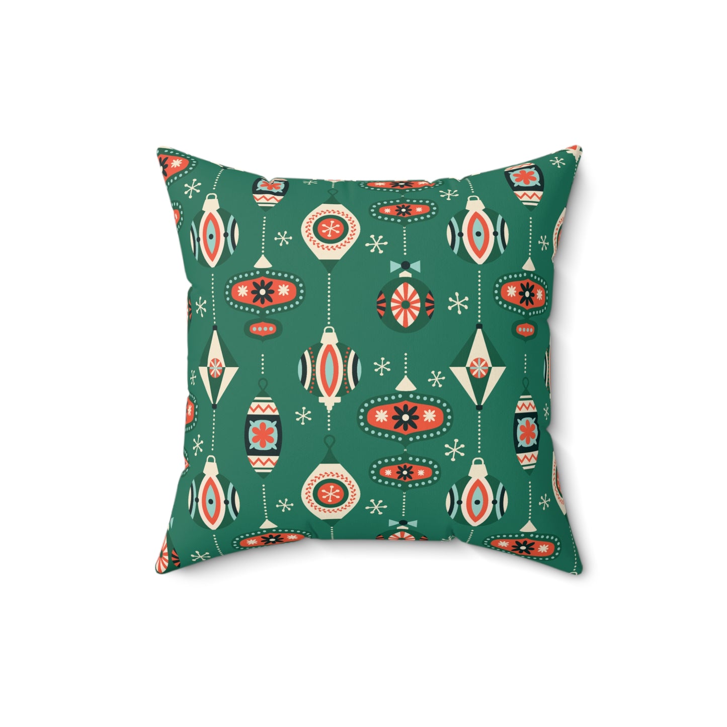 Retro 50's Mid Century Mod Baubles & Ornaments Green Christmas Throw Pillow
