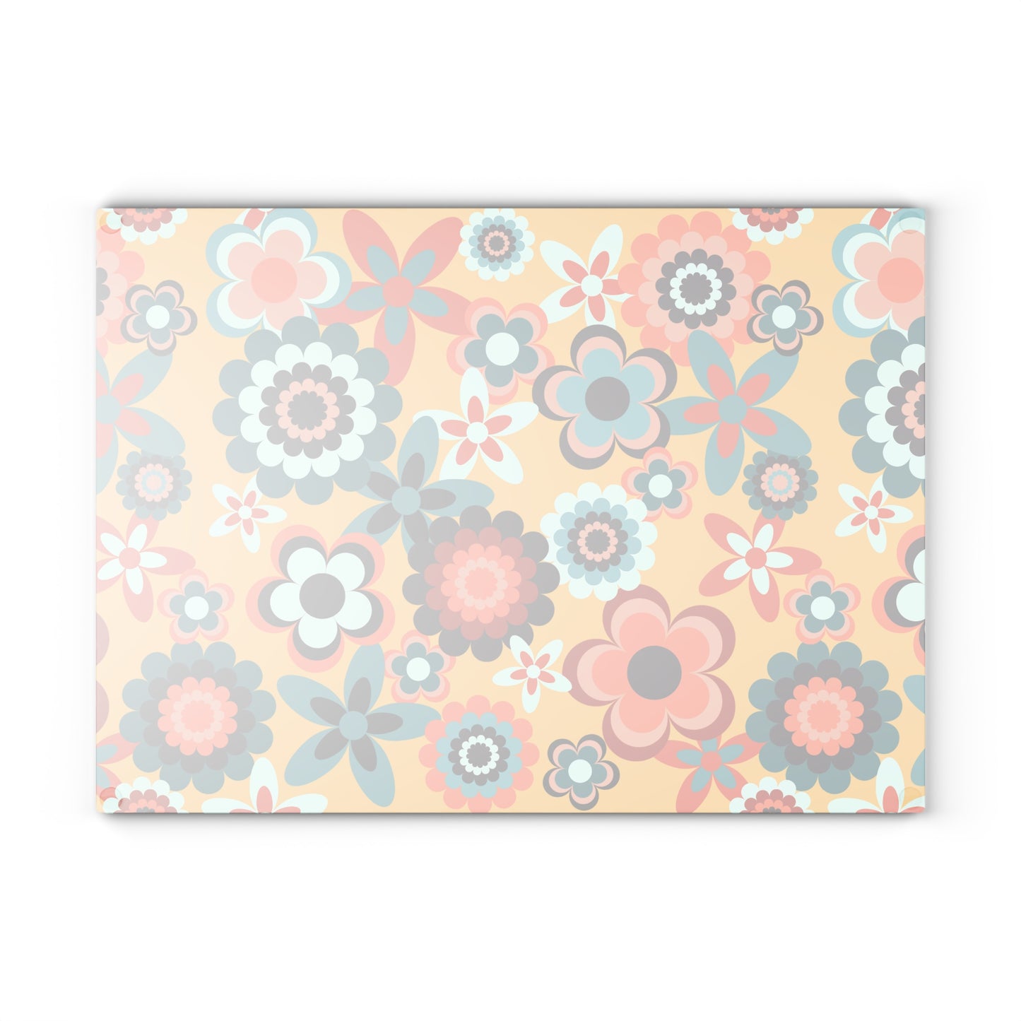 Retro 60s 70s Groovy Flowers Boho MCM Yellow, Coral & Blue Glass Cutting Board