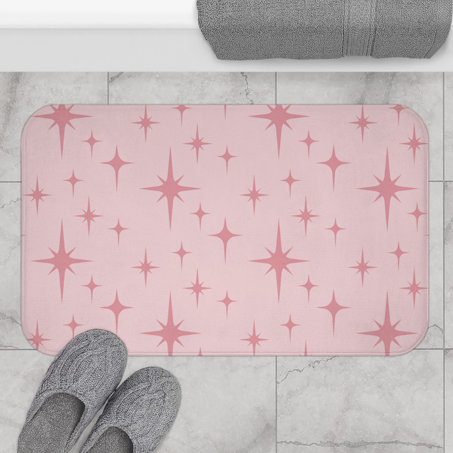 Retro 50s Pink Atomic Starburst Mid Century Modern Bath Mat