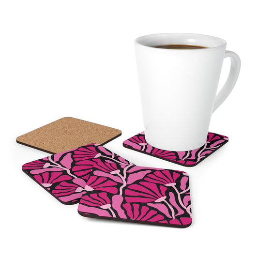 Groovy Mod Minimalist Flowers MCM Pink & Black Coaster Set