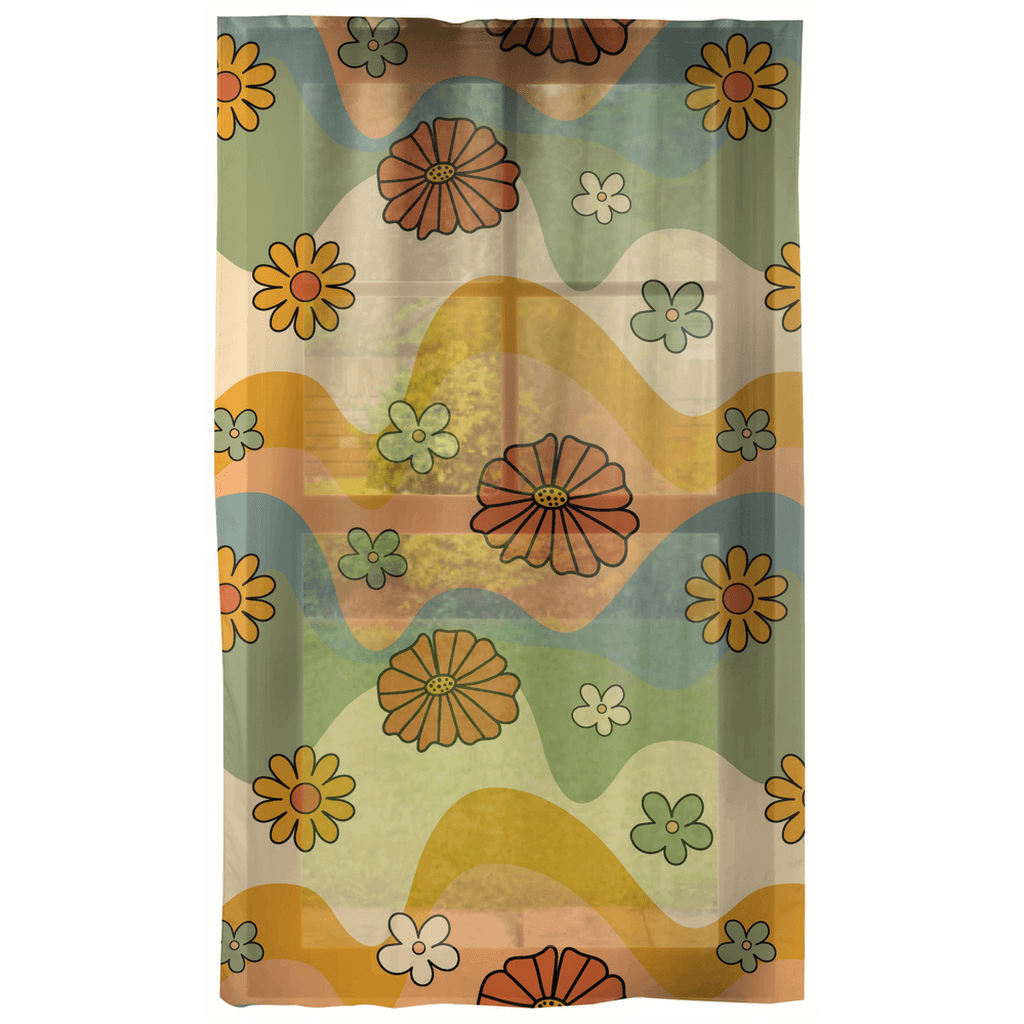Boho Flowers and Waves MCM Multicolor Curtain Panels | lovevisionkarma.com