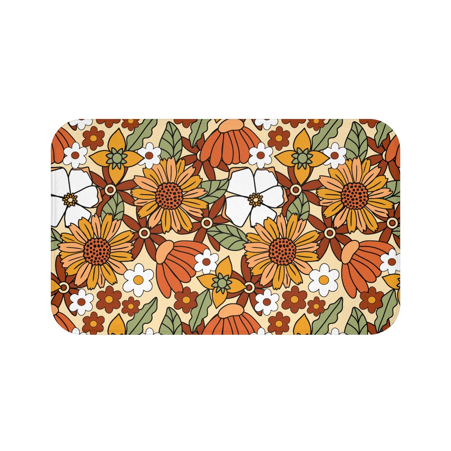 Retro 60s 70s Boho Flowers Multicolor Bath Mat