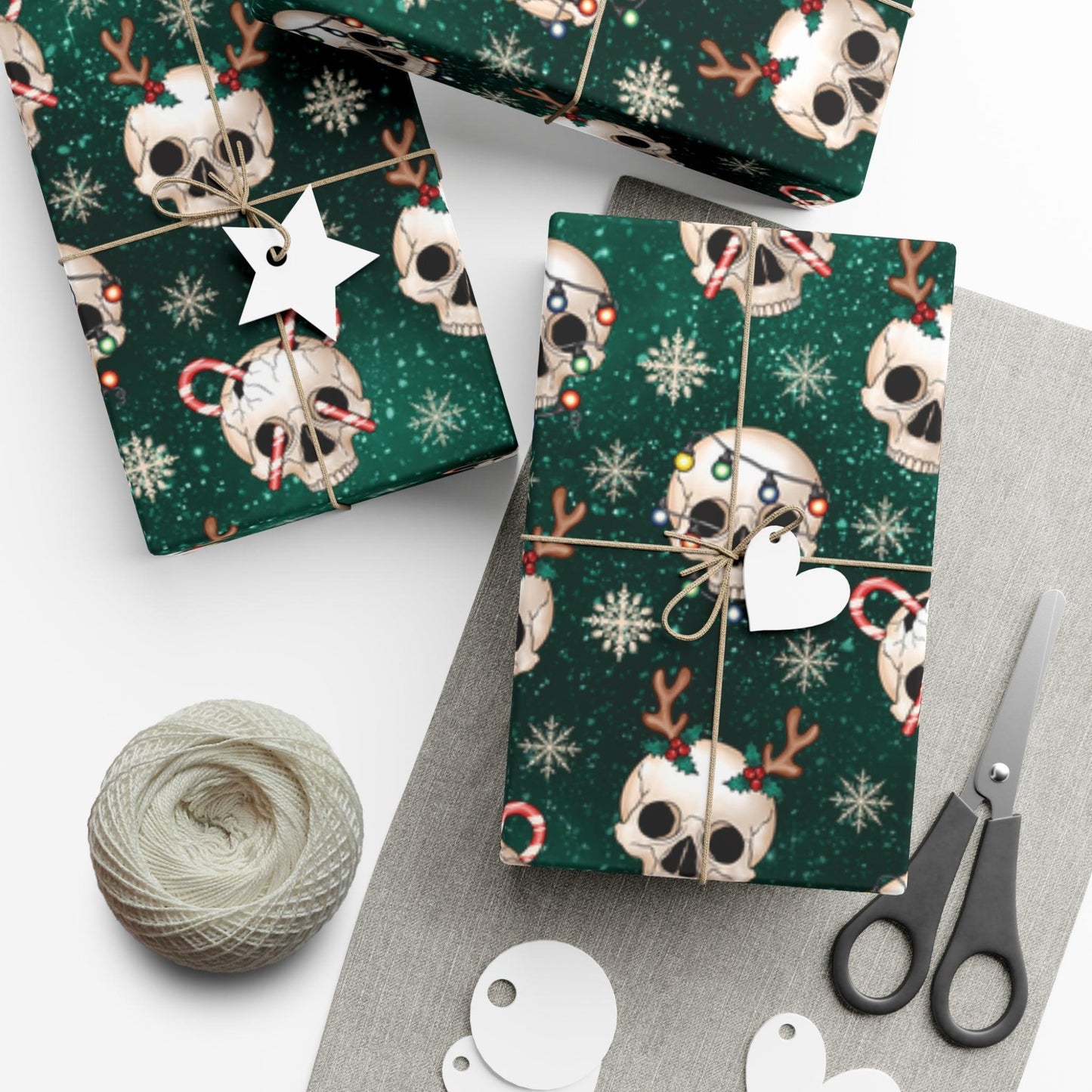 Goth Christmas Skulls Festive Green Creepmas Eco-Friendly Gift Wrap | lovevisionkarma.com