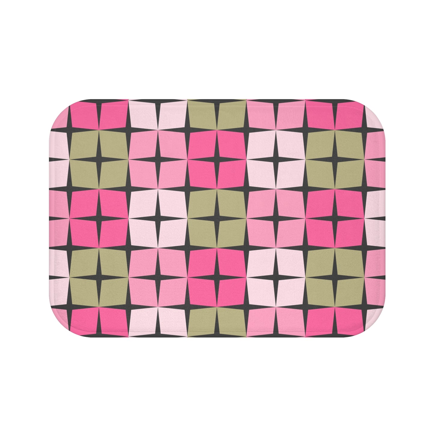 Palm Springs Inspired Retro 50s 60s Atomic Star Mid Century Mod Pink & Green Bath Mat