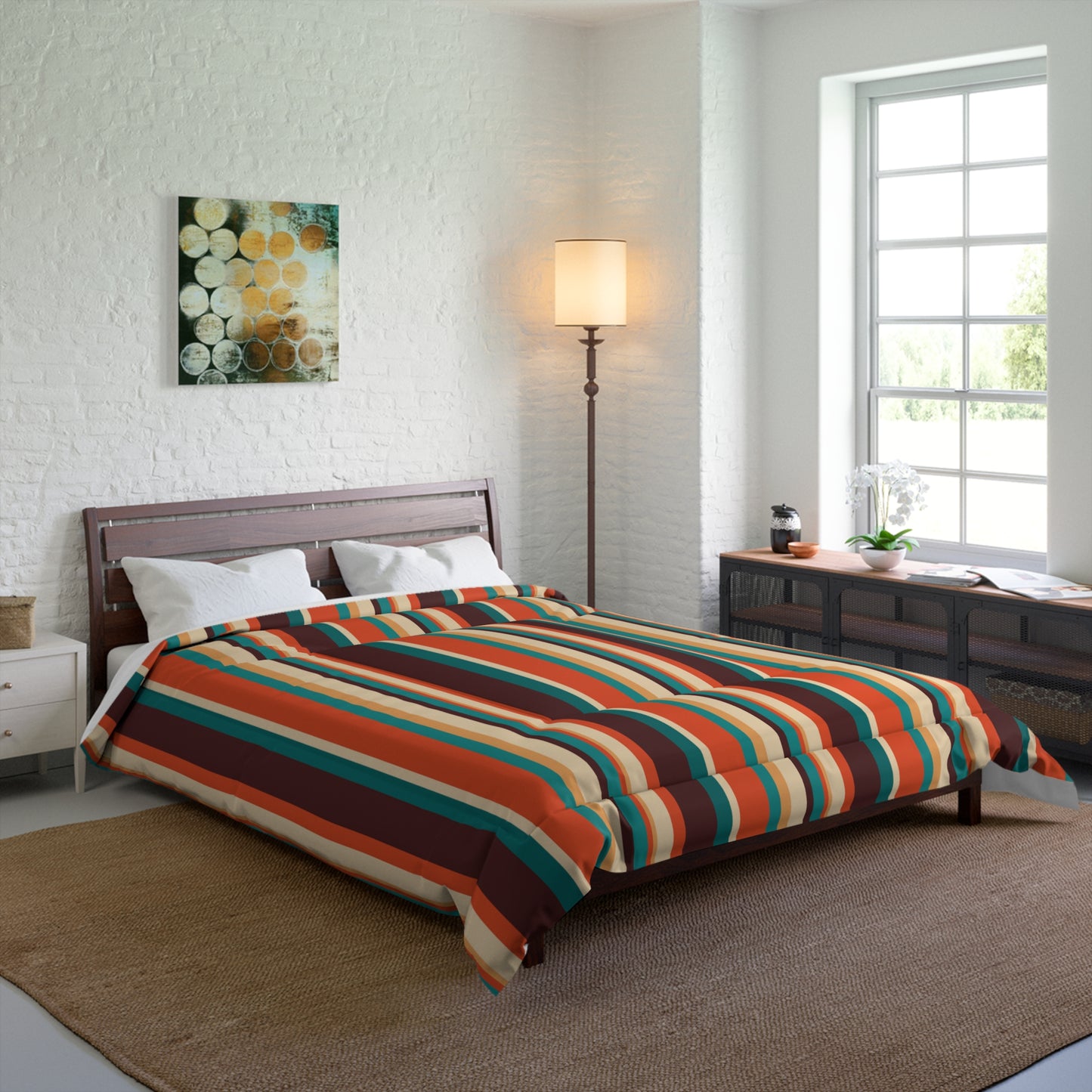 Retro 60s 70s Brown, Orange & Cream Striped MCM Comforter