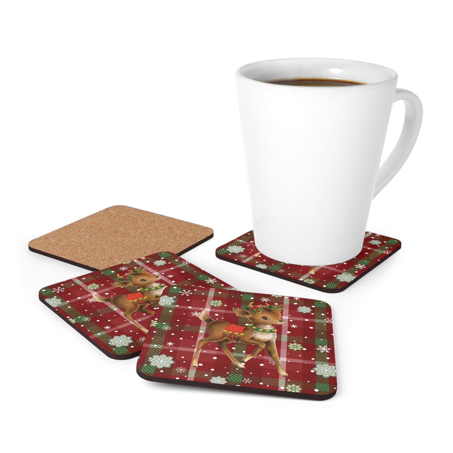 Retro 50's Christmas Vintage Reindeer MCM Red & Green Coaster Set