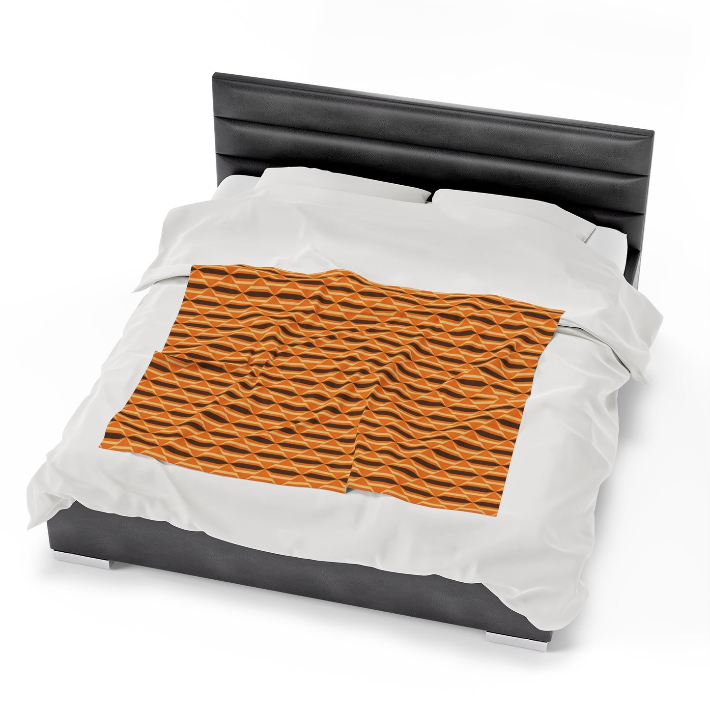 Retro 70s Mid Century Mod Funky Orange & Brown Velveteen Lightweight Blanket