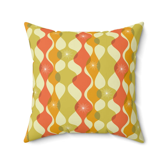 Retro 60s 70s Mid Century Mod Abstract Green, Orange & Mustard Throw Pillow | lovevisionkarma.com