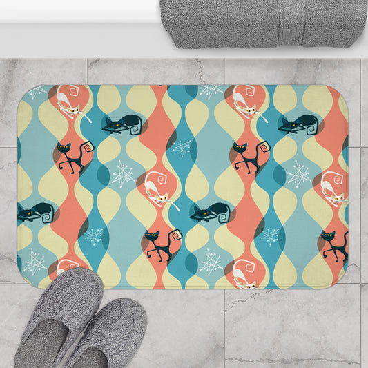 Retro Atomic Cat Mid Century Modern Multicolor Bath Mat