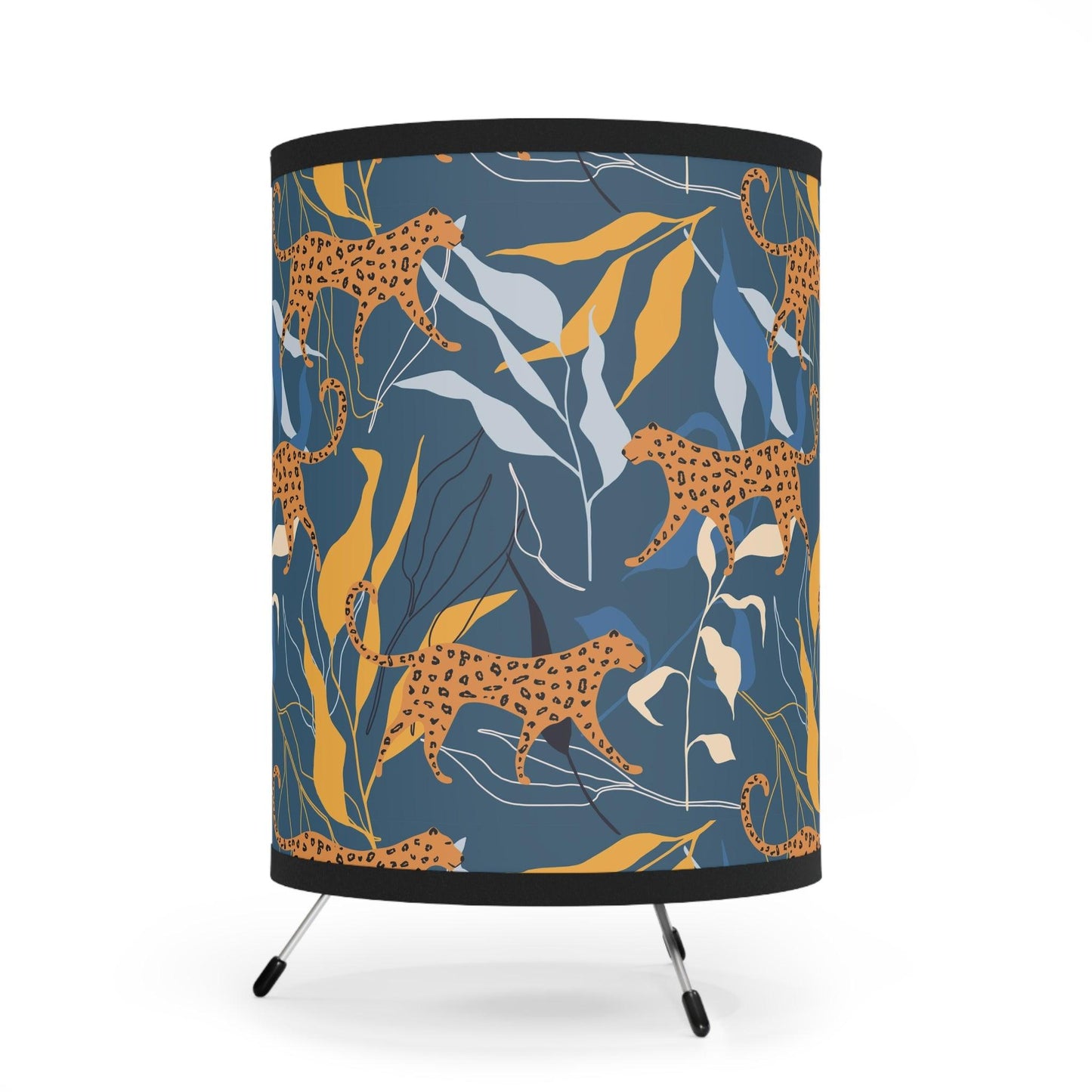 Retro Boho Leopard Jungle Cat MCM Blue Tabletop Accent Lamp | lovevisionkarma.com