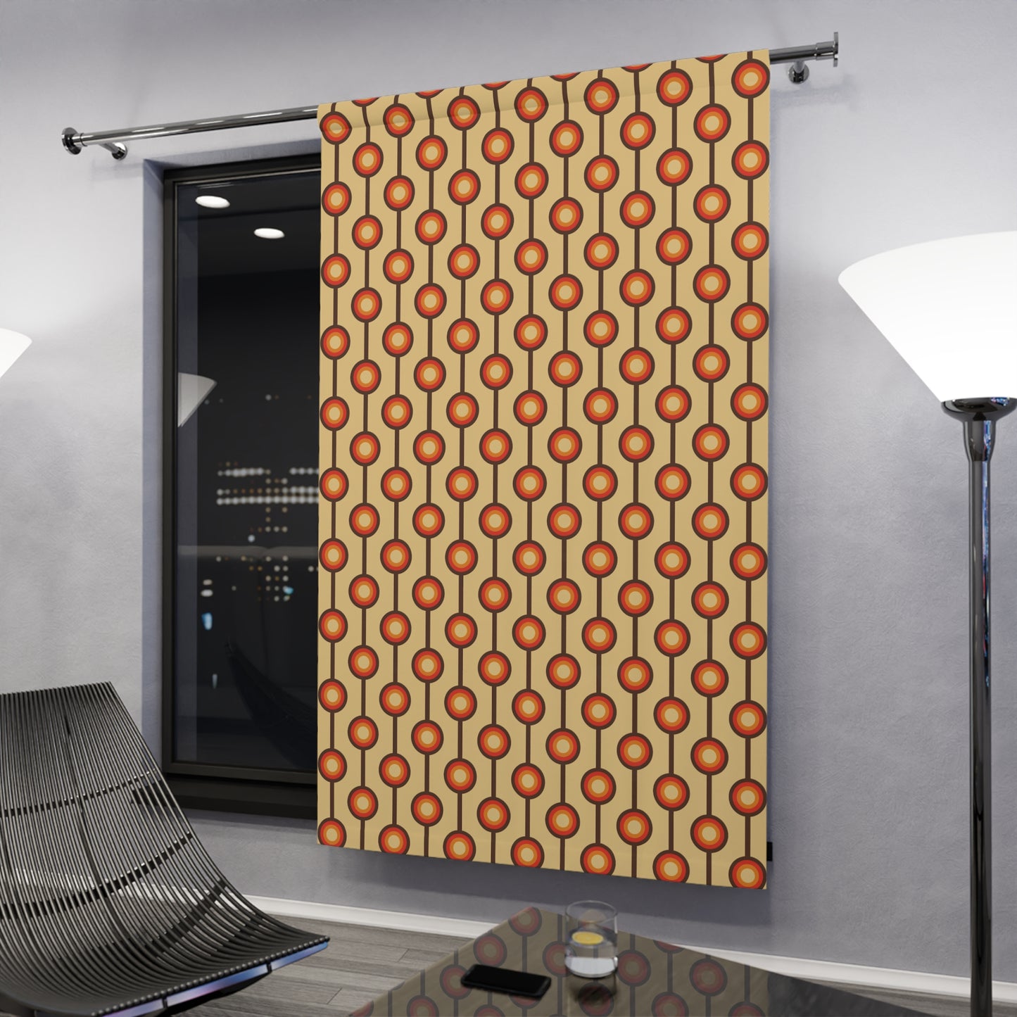 Funky 70s Retro MCM Brown, Orange & Beige Blackout Window Curtain Panel