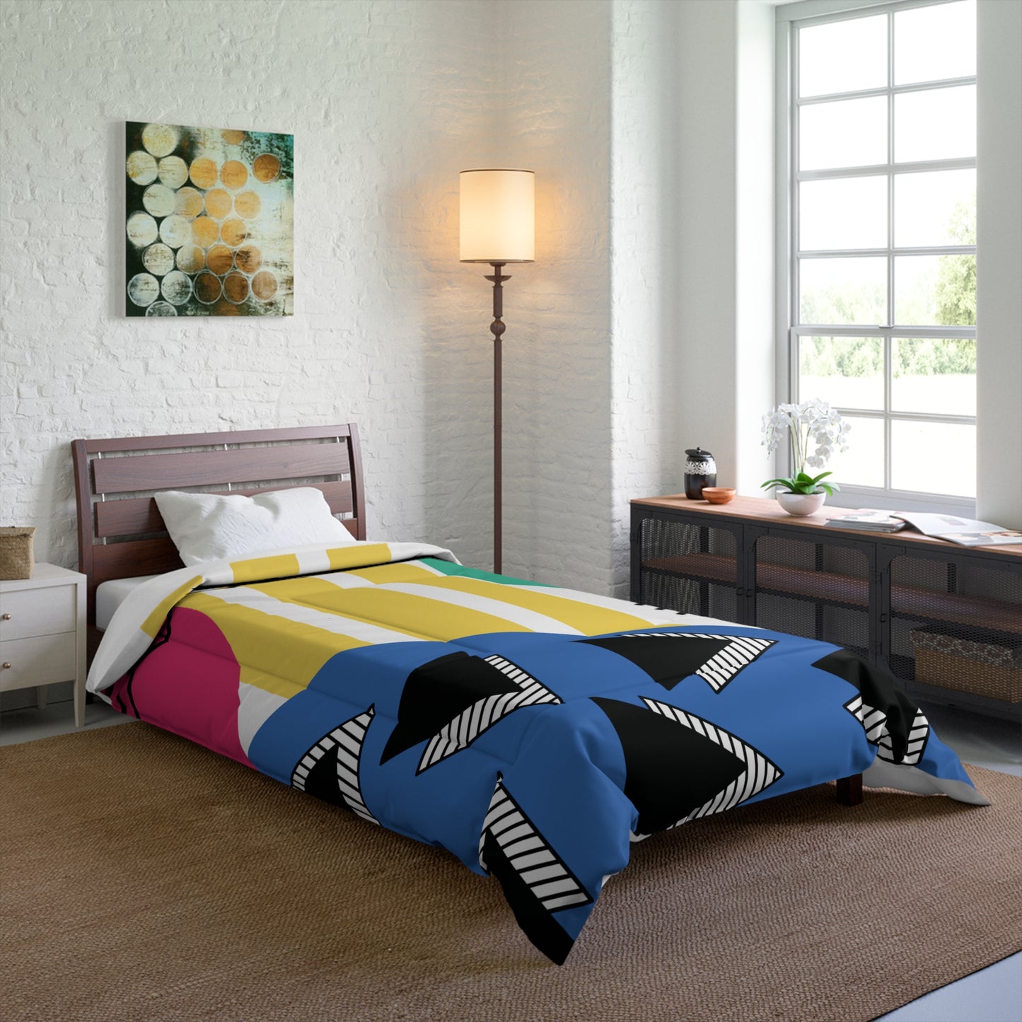 Retro 80's 90's Memphis Inspired Geometric, Throwback Aesthetic Multicolor Comforter
