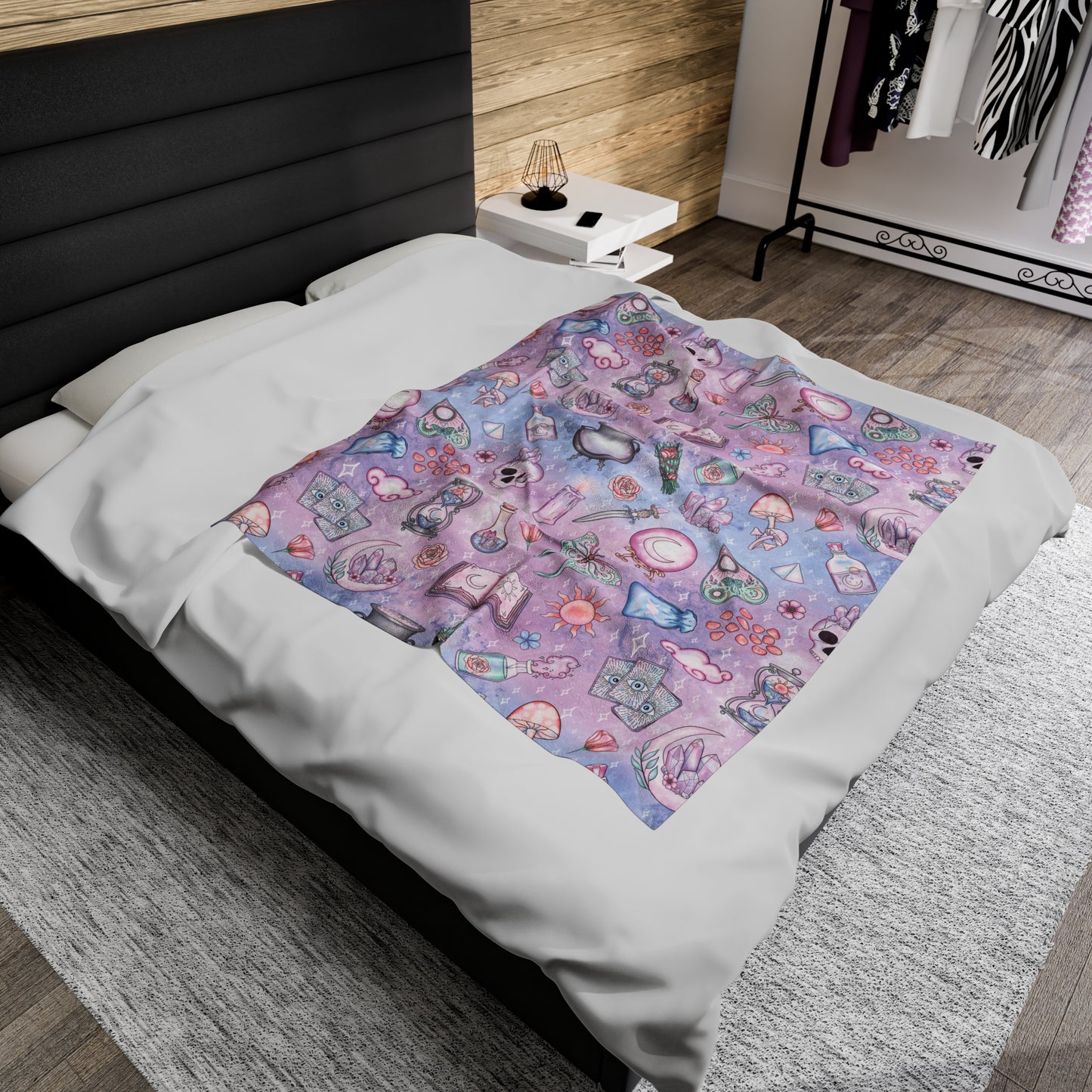 Kawaii Pastel Goth Witchy Whimsigoth Pink & Blue Velveteen Lightweight Blanket
