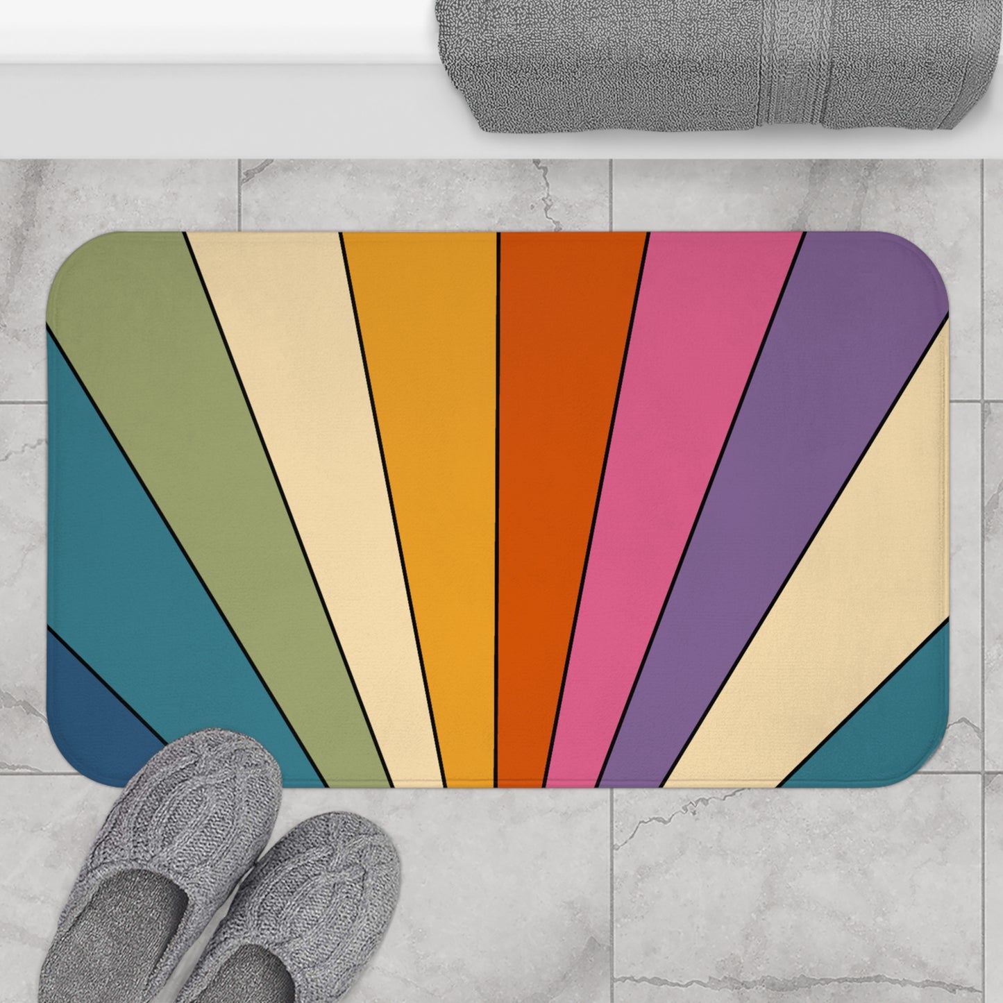 Retro Rainbow Burst Colorful Mid Century Mod Bath Mat