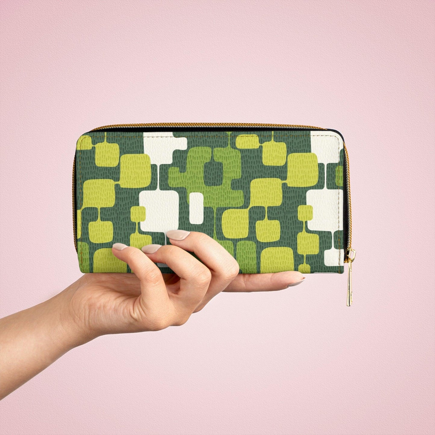 Retro 60s Groovy Abstract Mid Century Green Zipper Wallet | lovevisionkarma.com