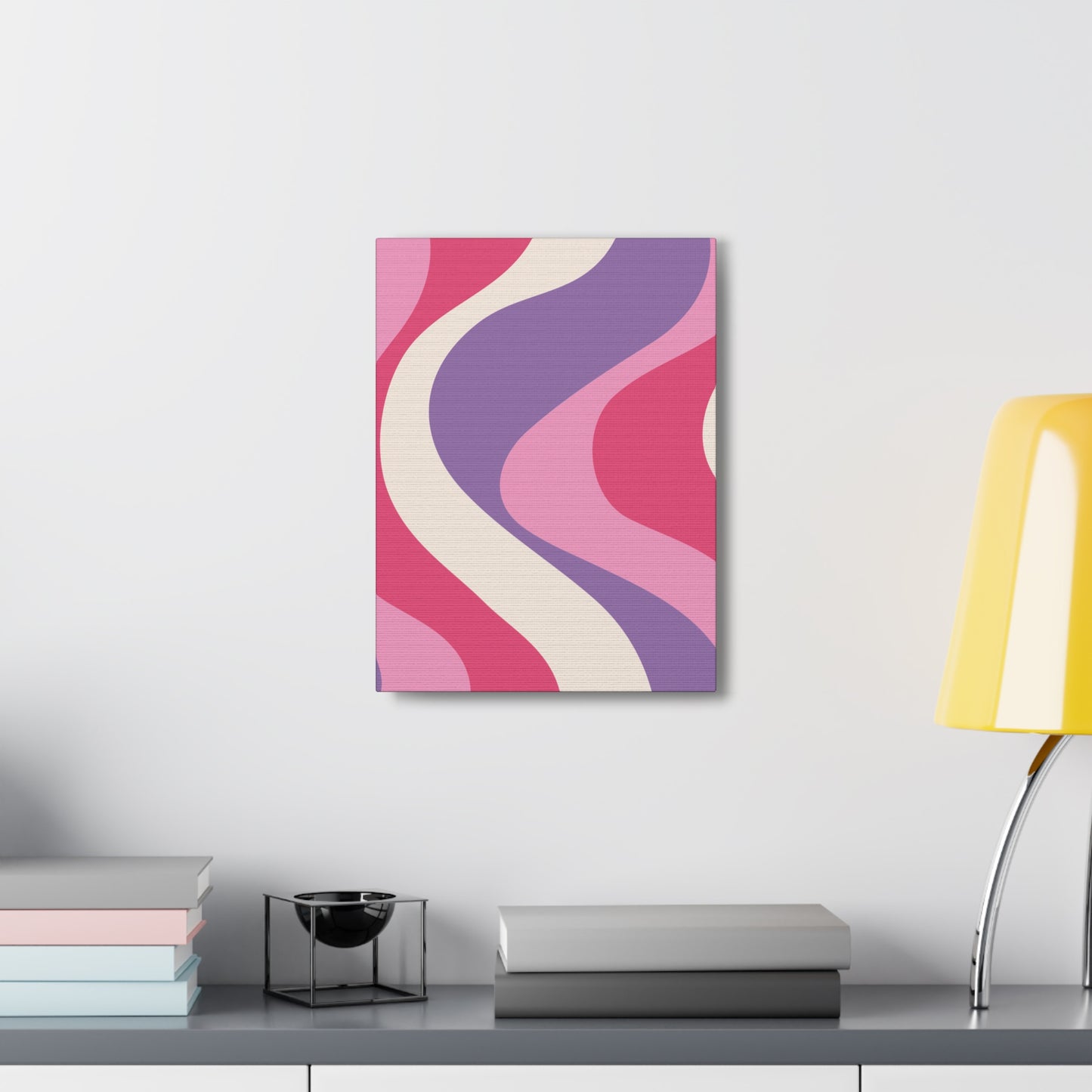 Retro 60's Groovy Hippie Swirl MCM Pink and Purple Canvas Gallery Wrap