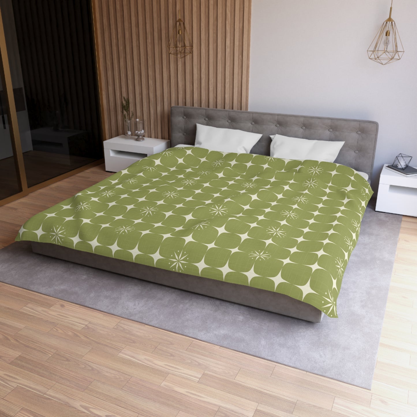 Retro 50's Atomic Starburst Mid Century Mod Green Duvet Cover