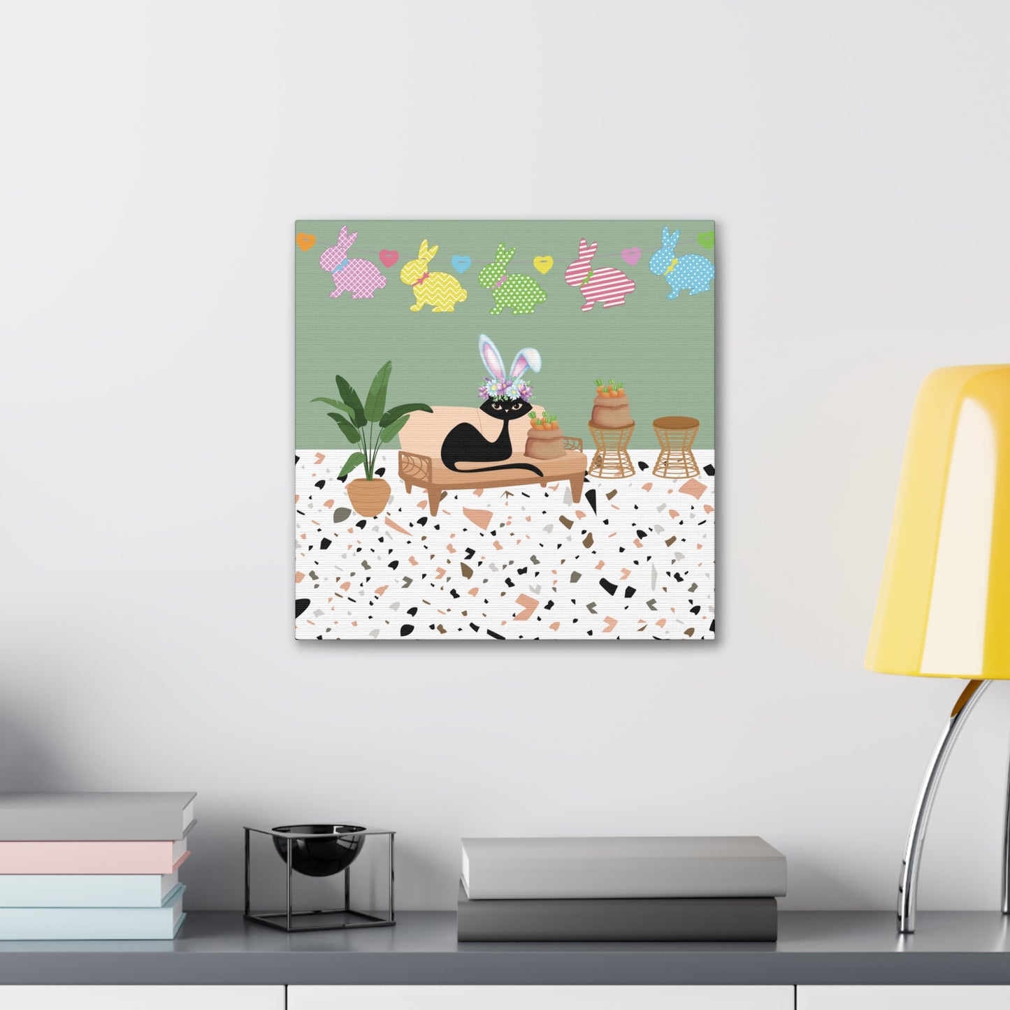 Retro Easter 1950's Atomic Cat Mid Century Mod Canvas Gallery Wrap