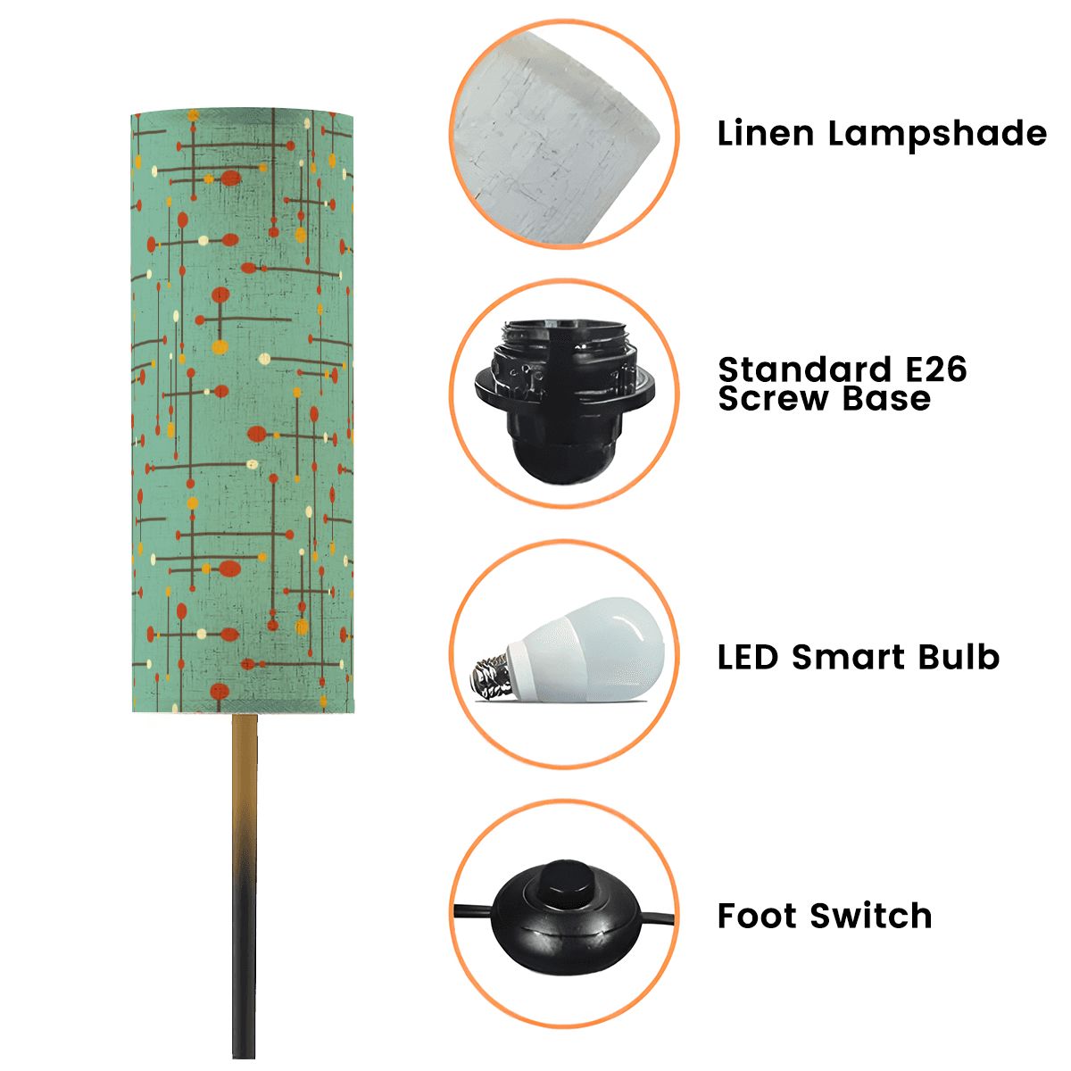 Retro 50's Eames Inspired Mid Century Mod Lines Teal Blue Floor Lamp