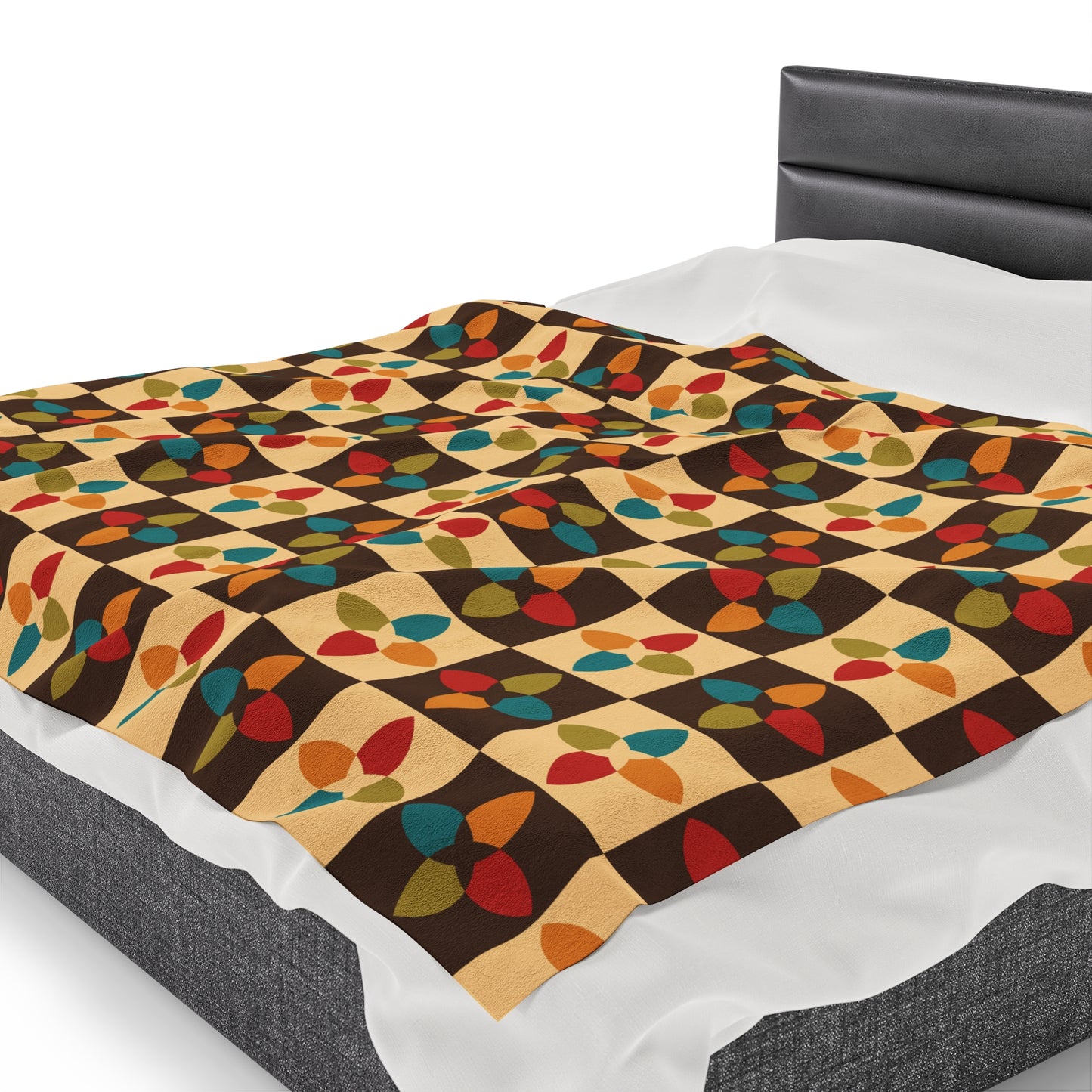 Retro 60s 70s Mid Century Mod Multicolor Lightweight Velveteen Blanket