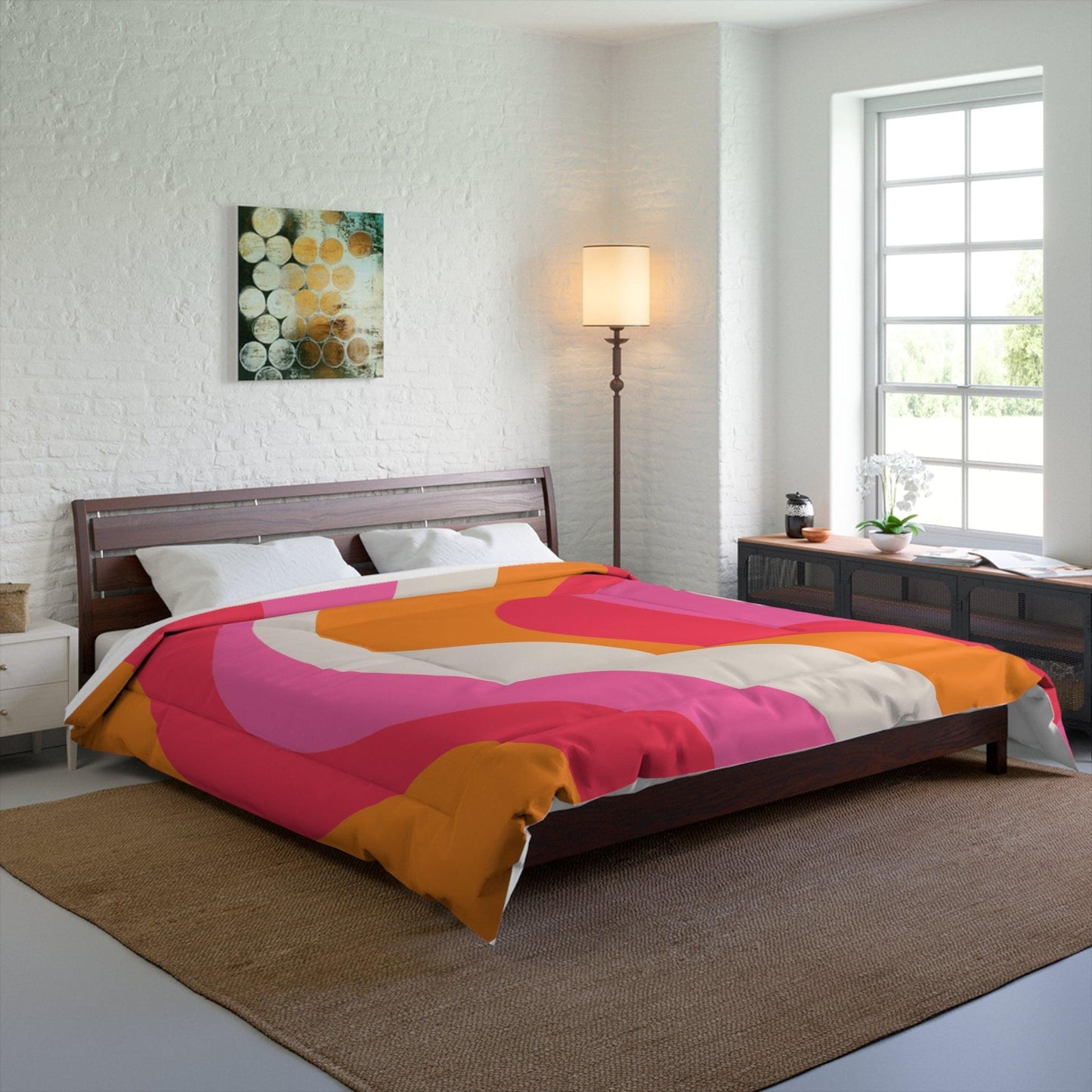 Retro 60s Groovy Hippie Swirl MCM Pink & Orange Comforter | lovevisionkarma.com