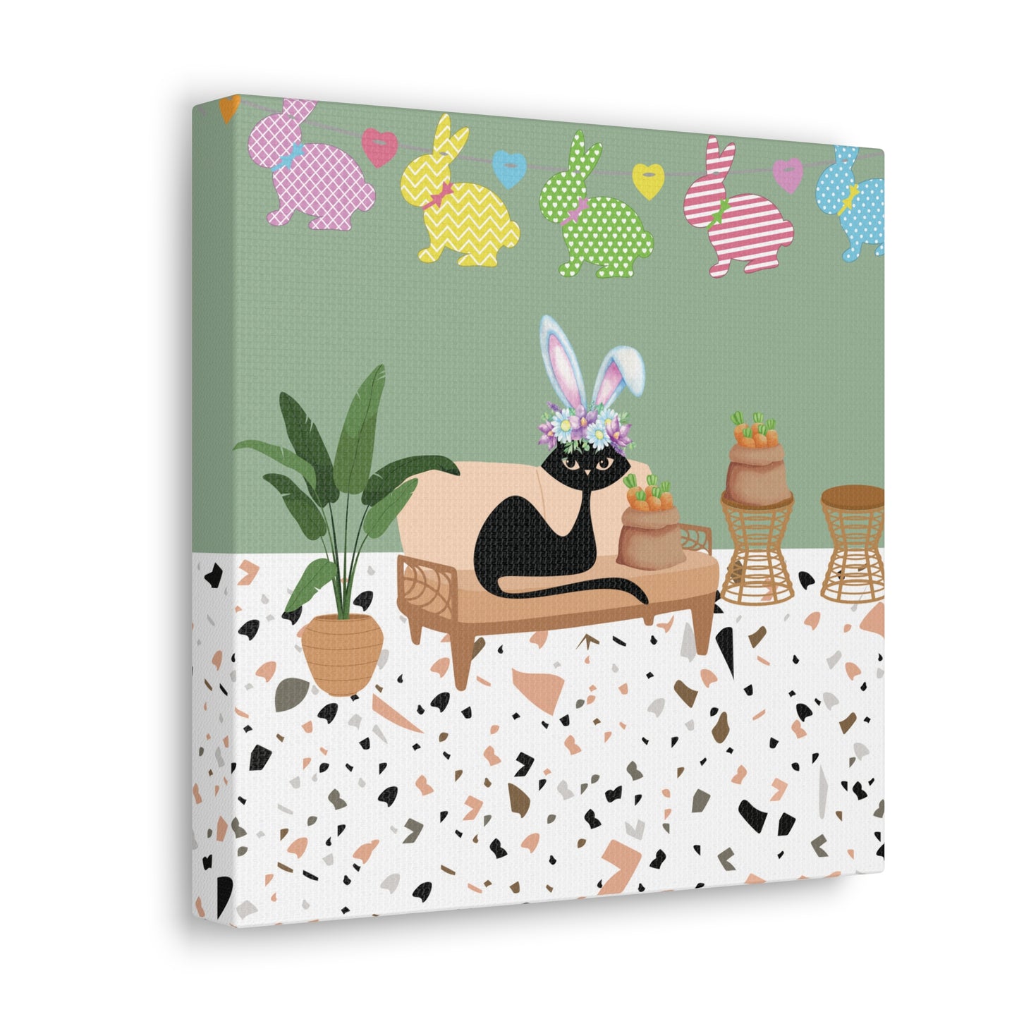 Retro Easter 1950's Atomic Cat Mid Century Mod Canvas Gallery Wrap