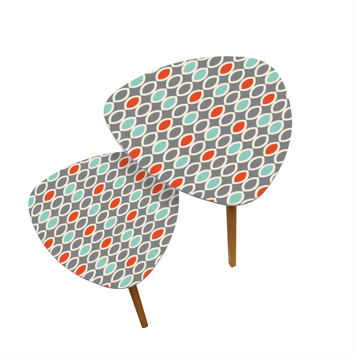 Retro 50's Mid Century Mod Ovals Gray, Blue & Orange Nesting Accent Tables