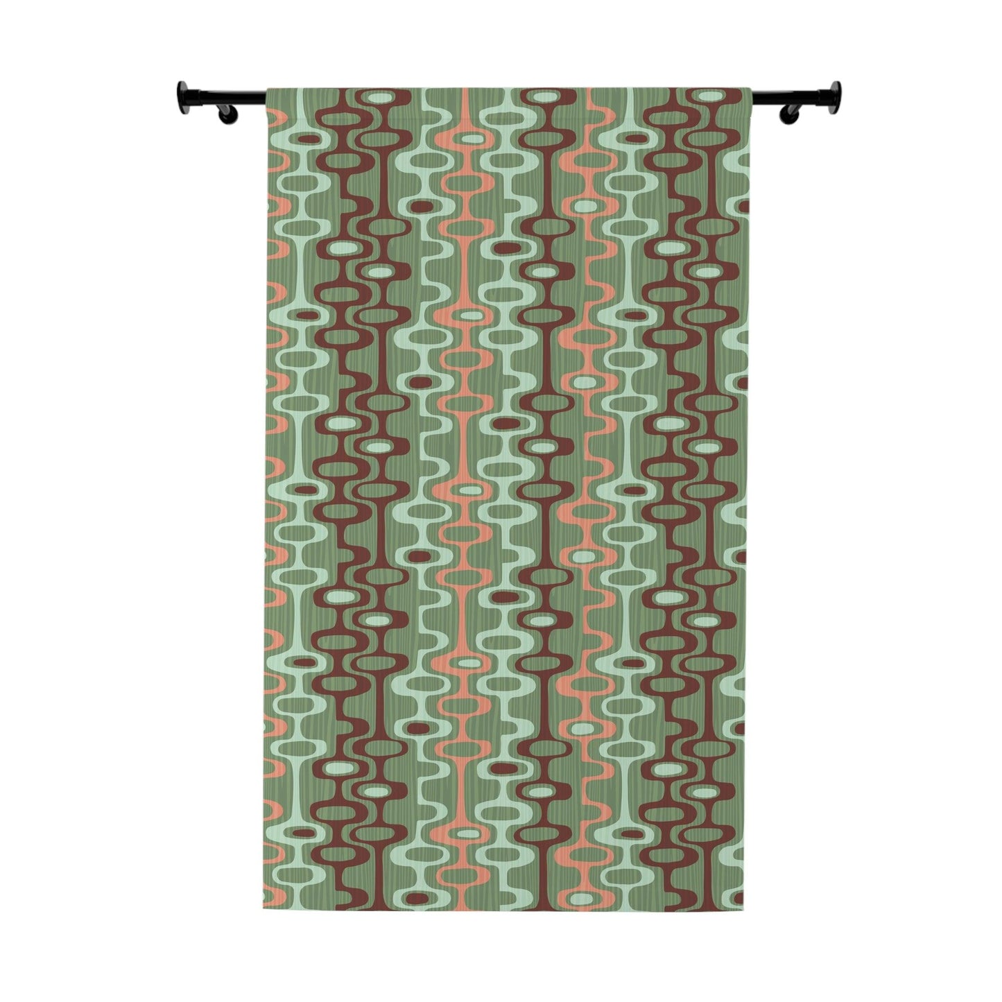 MCM Retro Mod Abstract Green, Pink and Brown Blackout Window Curtain | lovevisionkarma.com