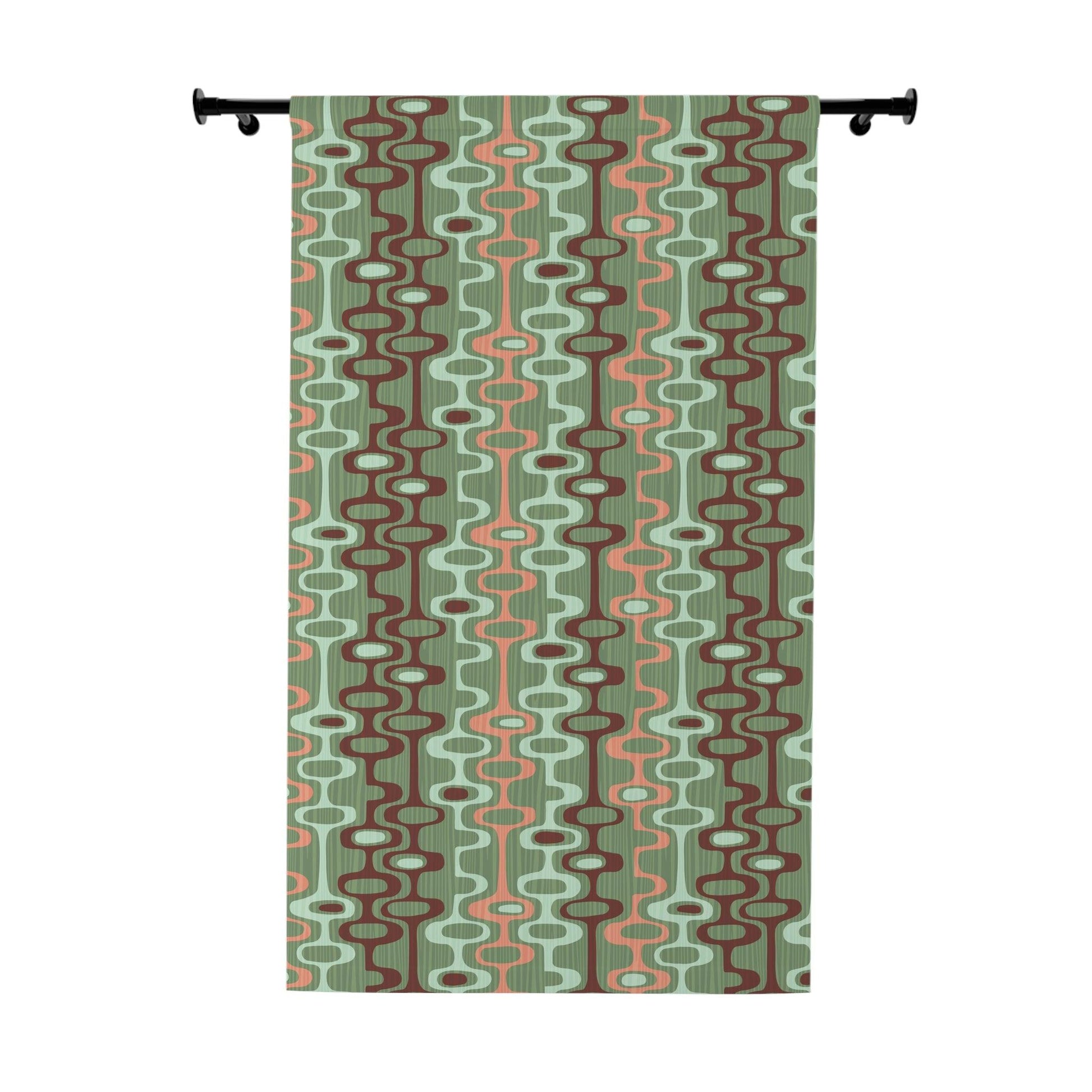 MCM Retro Mod Abstract Green, Pink and Brown Blackout Window Curtain | lovevisionkarma.com