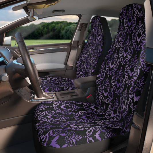 Dark Academia Damask Bat, Victorian Goth Inspired Purple & Black Glam Goth Car Seat Covers