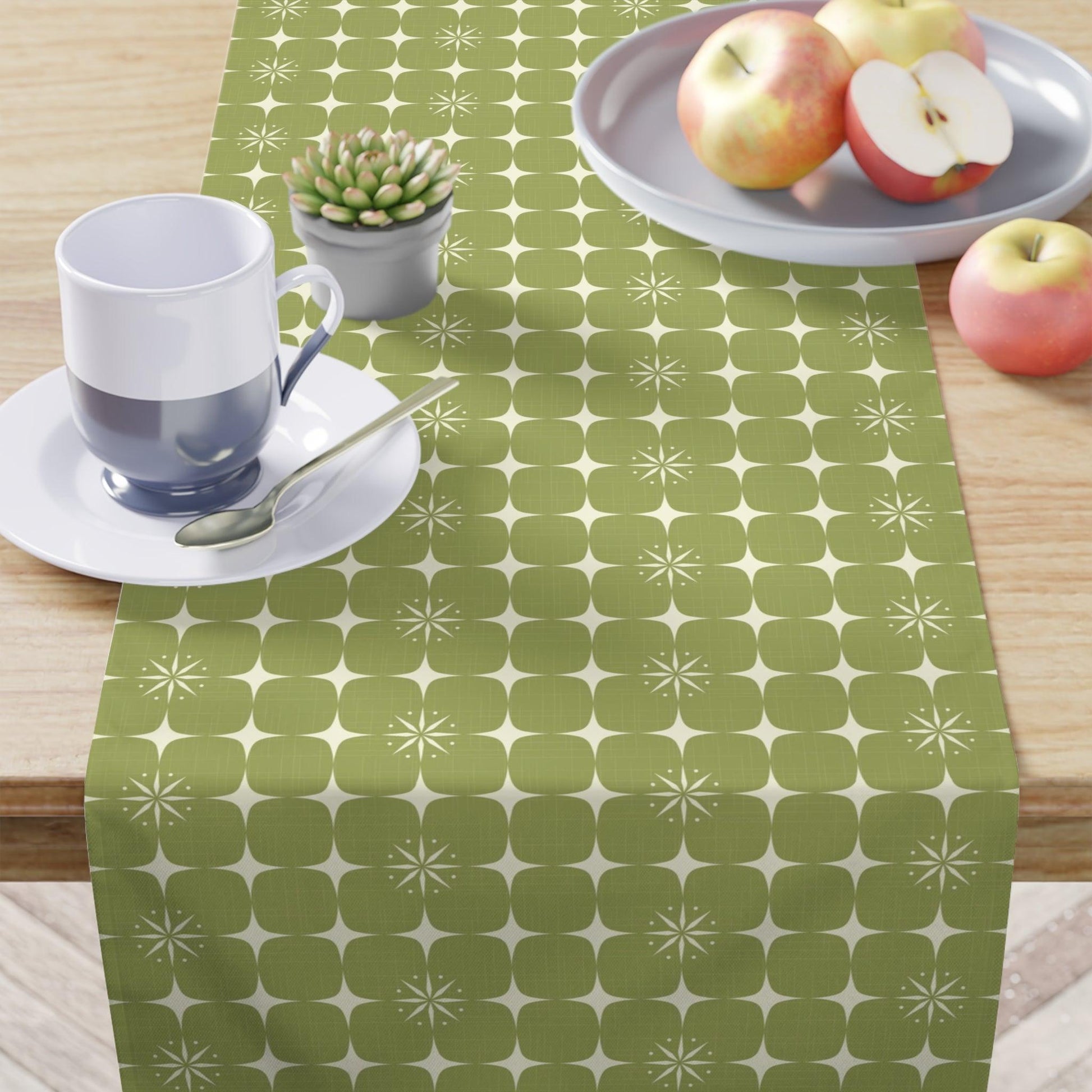 Retro 50s Atomic Burst Mid Century Mod Green Table Runner | lovevisionkarma.com